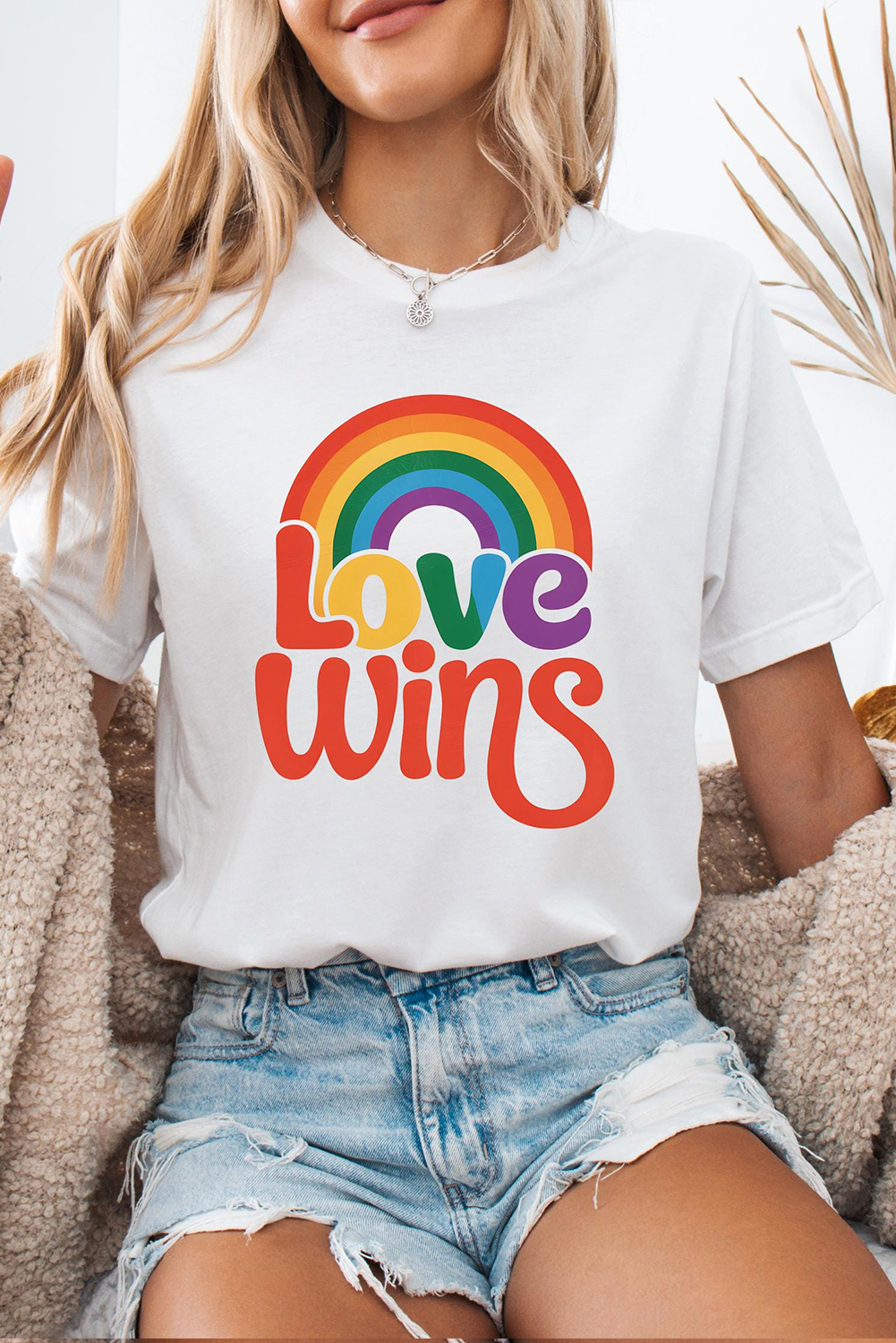 White Love Wins Pride Rainbow Graphic Casual T Shirt - loveforevers