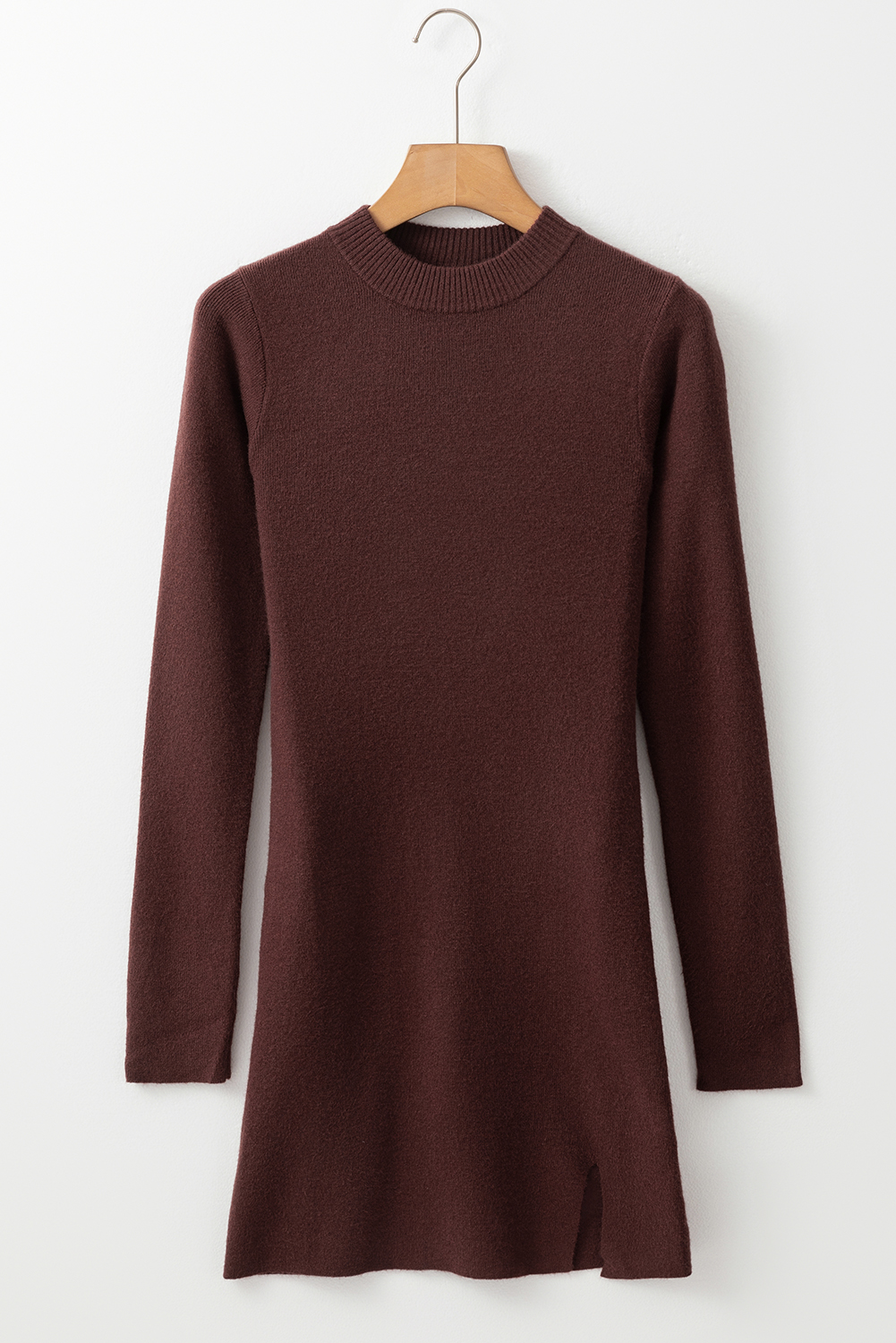 Coffee Slim Fit Mock Neck Side Slit Sweater Dress - loveforevers