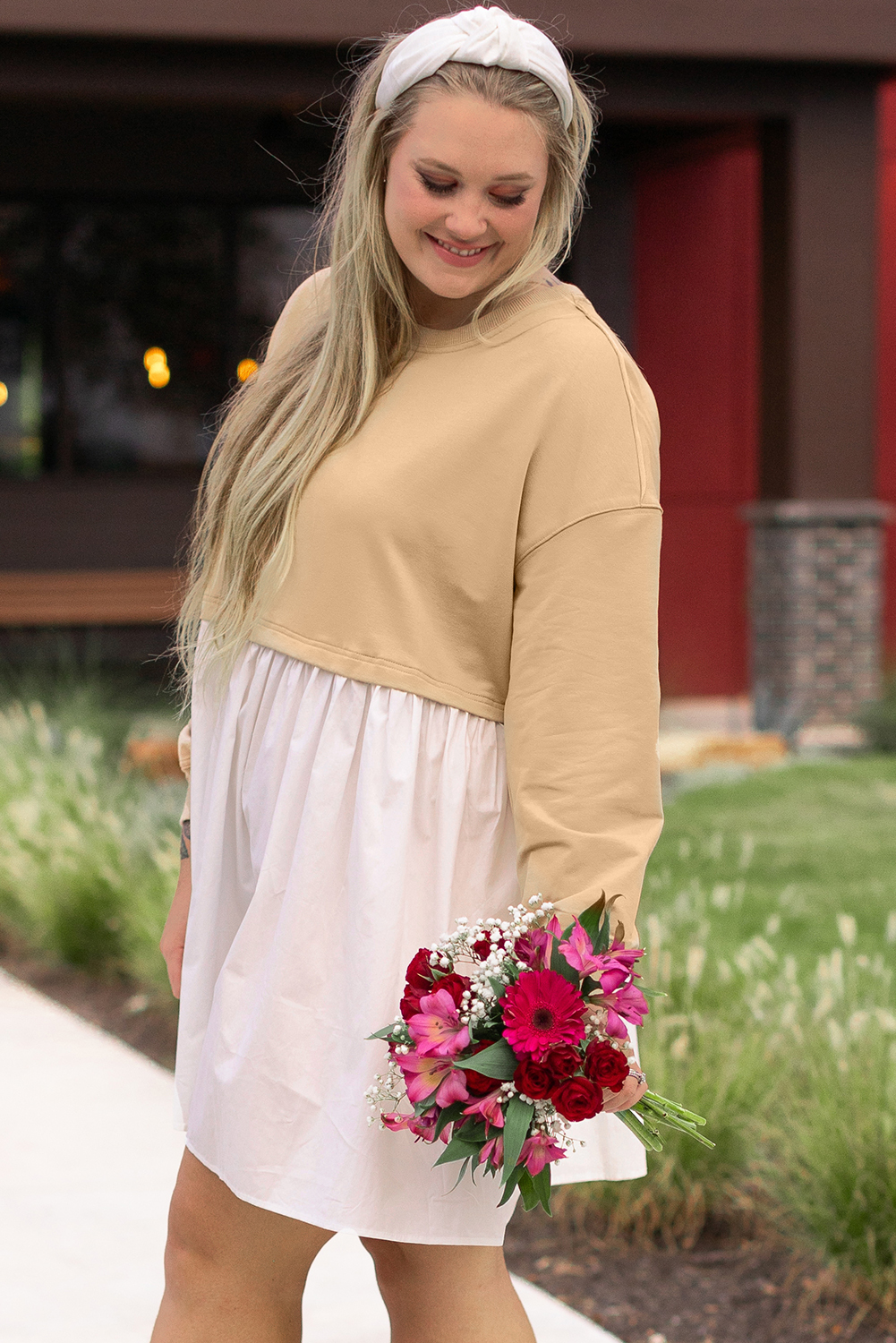 Pale Khaki Sweatshirt Poplin Mini Dress - loveforevers