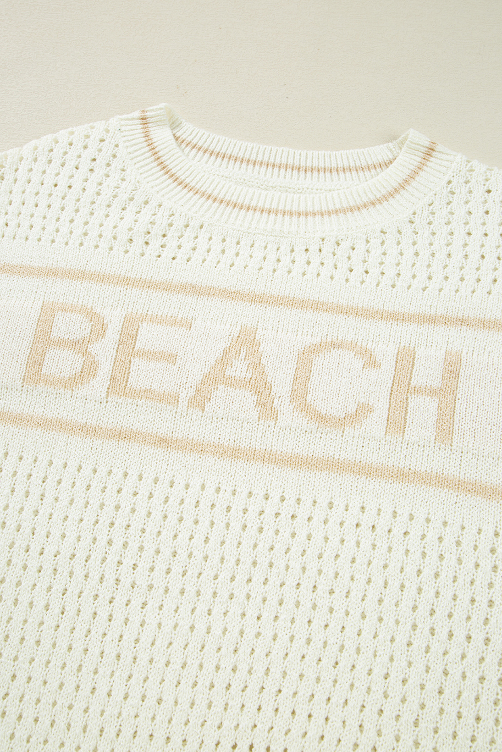 White BEACH Hollow Out Knitted Lightweight Dolman Sweater - loveforevers