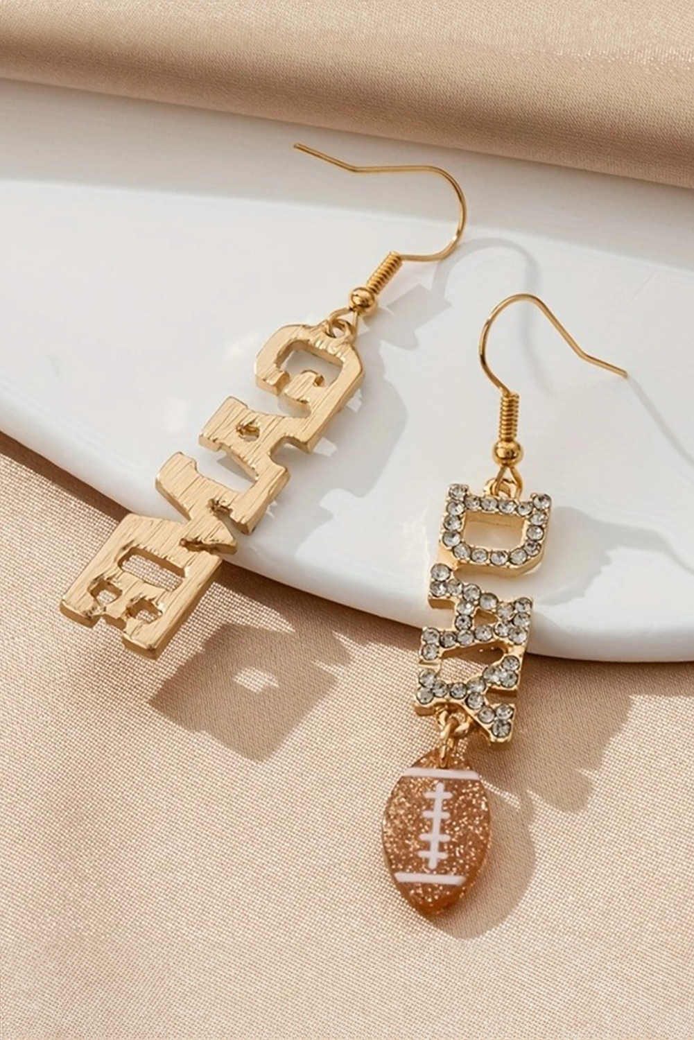 Gold GAME DAY Rugby Football Rhinestone Earrings - loveforevers