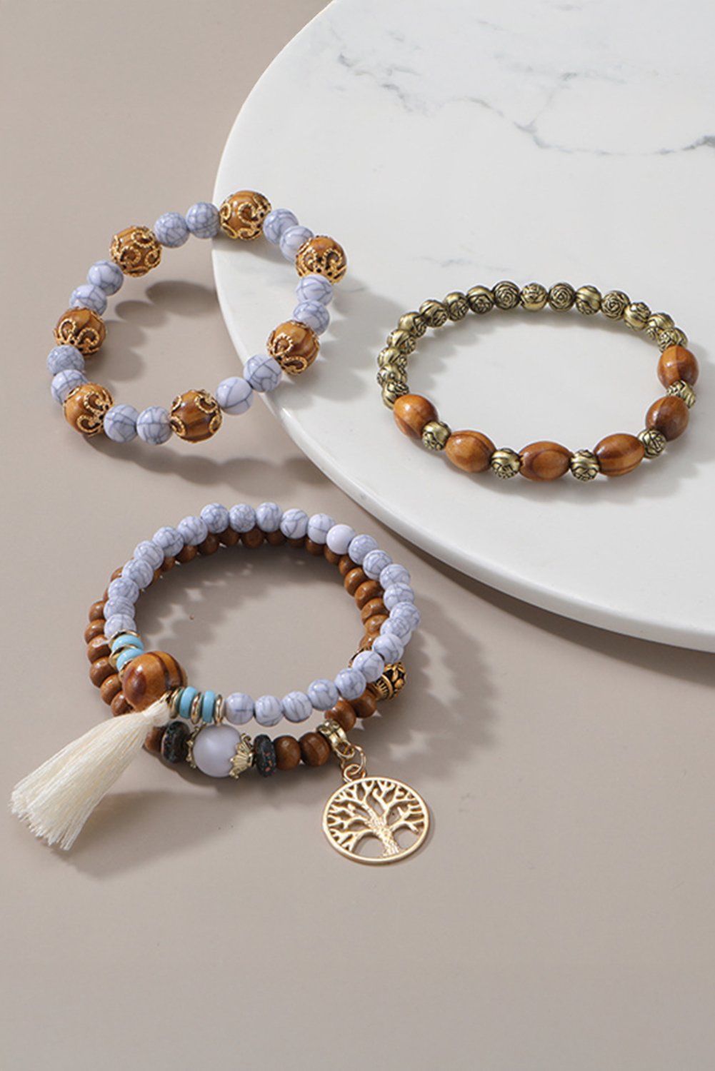 Thai Curry Boho Tassel Beaded Multi Layer Bracelet Set - loveforevers