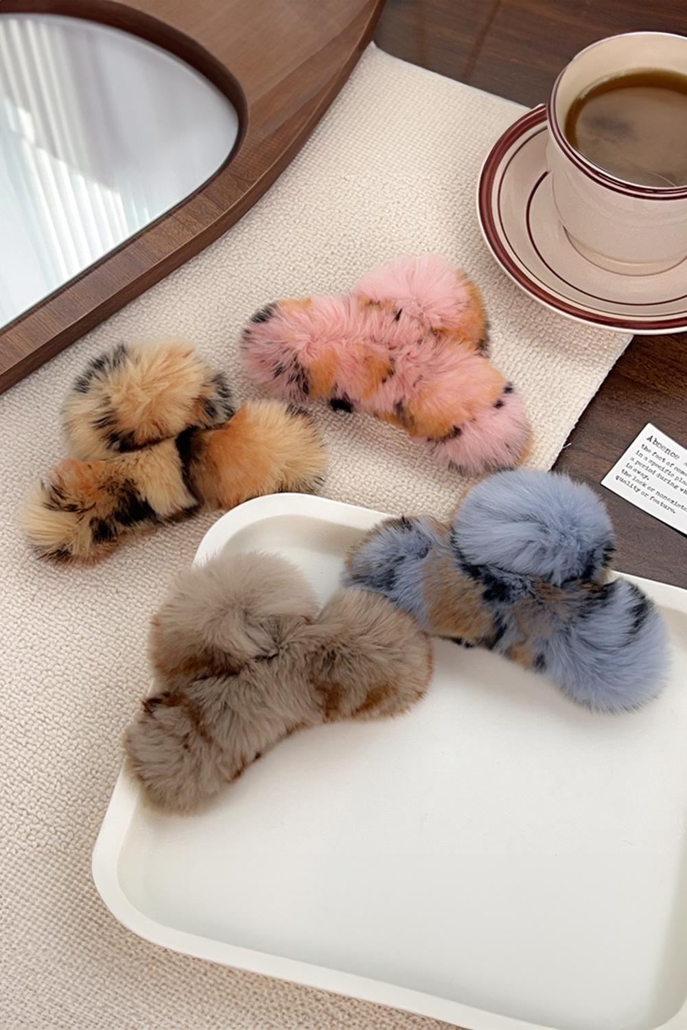 Thai Curry Leopard Fluffy Plush Cony Fur Hair Claw Clip - loveforevers
