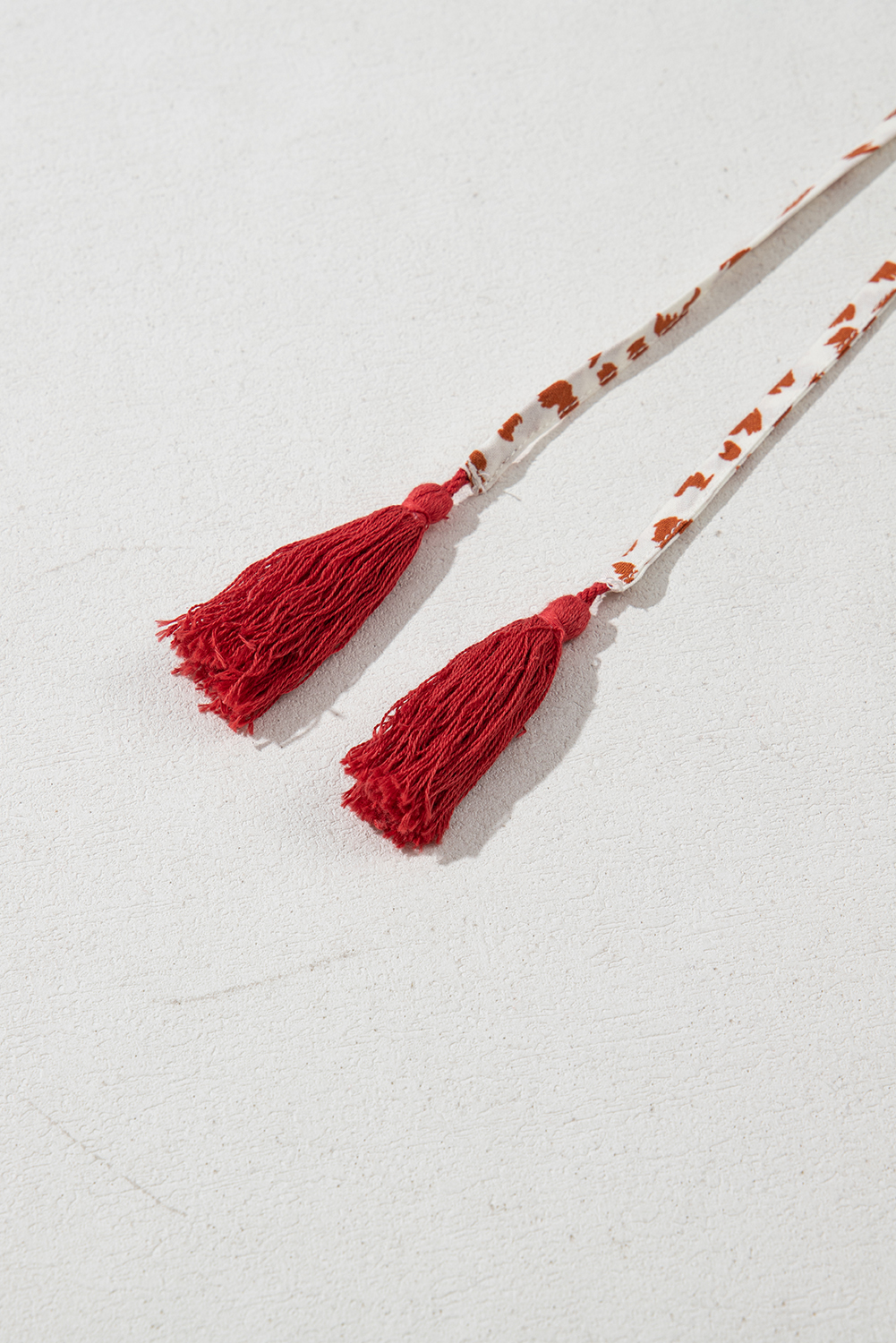 Red Printed Embroidery Detail Tie Split Neck Blouse - loveforevers
