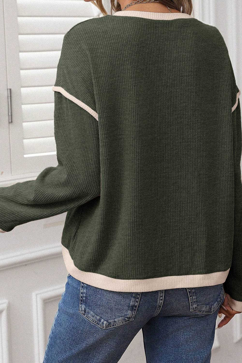 Four Leaf Clover Merry Patched Graphic Contrast Trim Christmas Knitted Long Sleeve Top - loveforevers