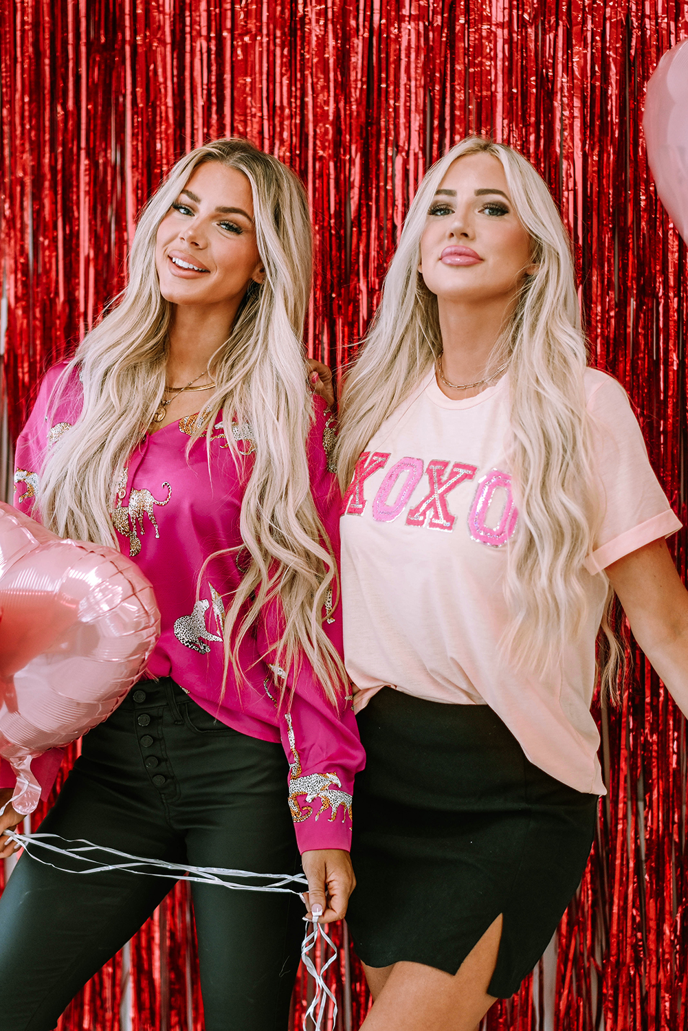 Pink Valentines Shiny XOXO Graphic T-shirt - loveforevers