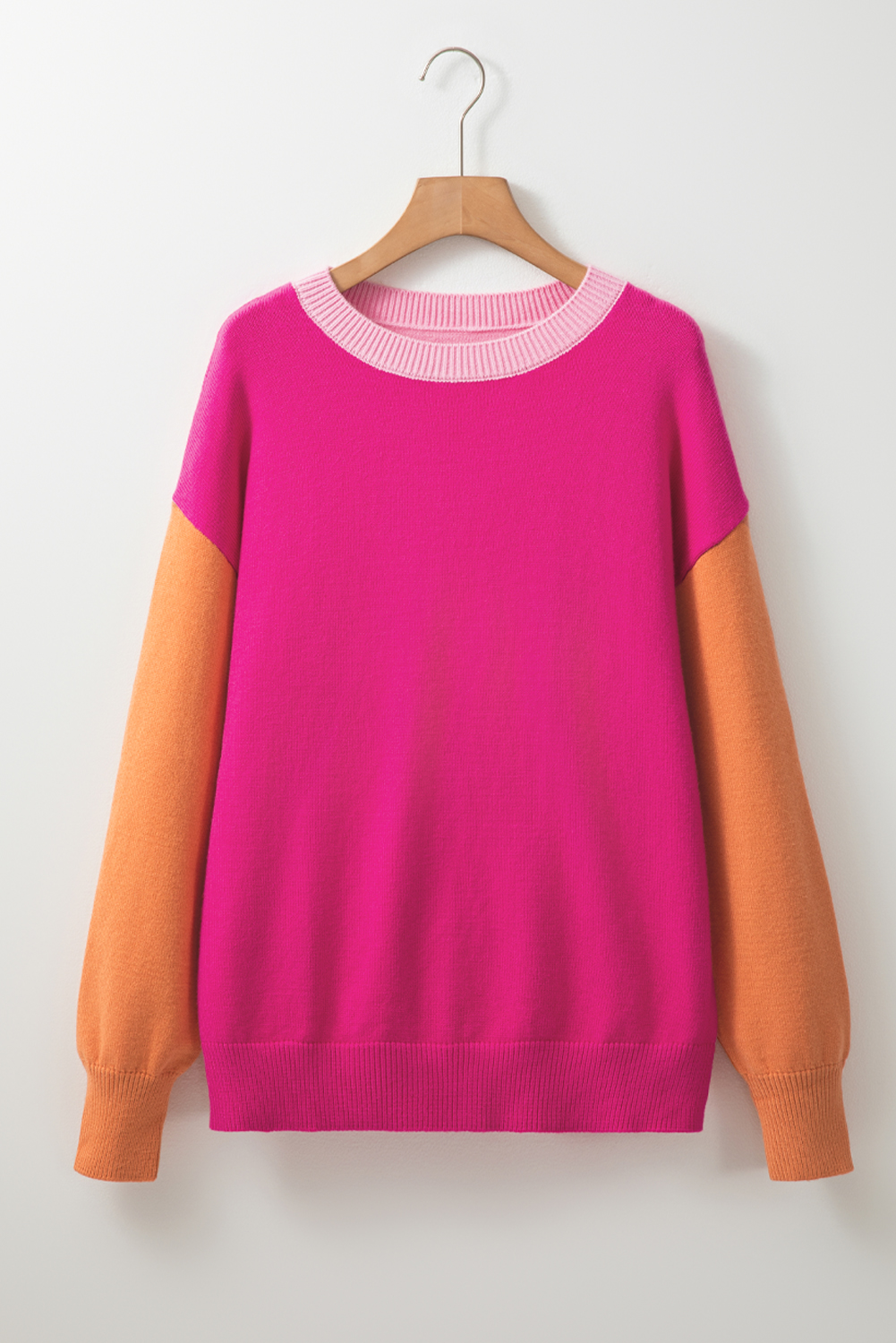 Bonbon Three Tone Contrast Round Neck Loose Sweater - loveforevers