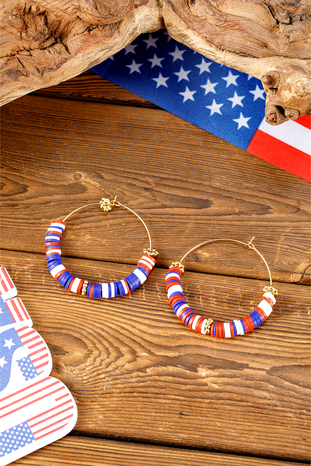 Dark Blue American Flag Inspired Beaded Large Hoop Earrings - loveforevers