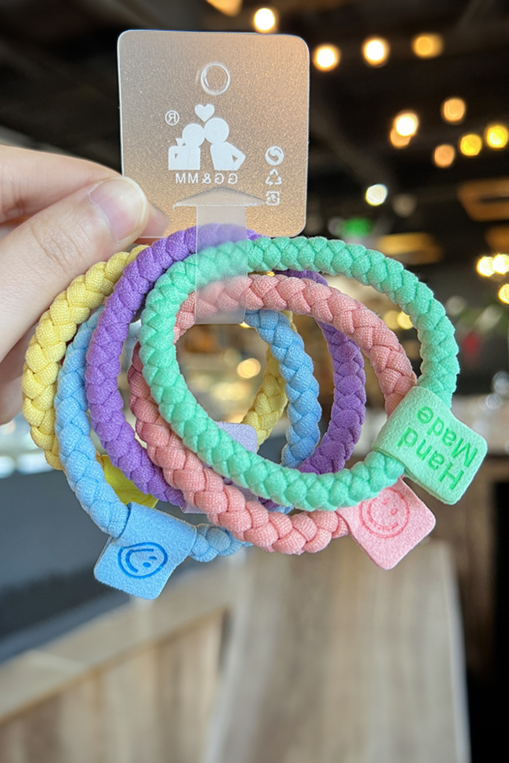 Pink 5Pcs Smile Face Tab Braided Hair Tie Set - loveforevers