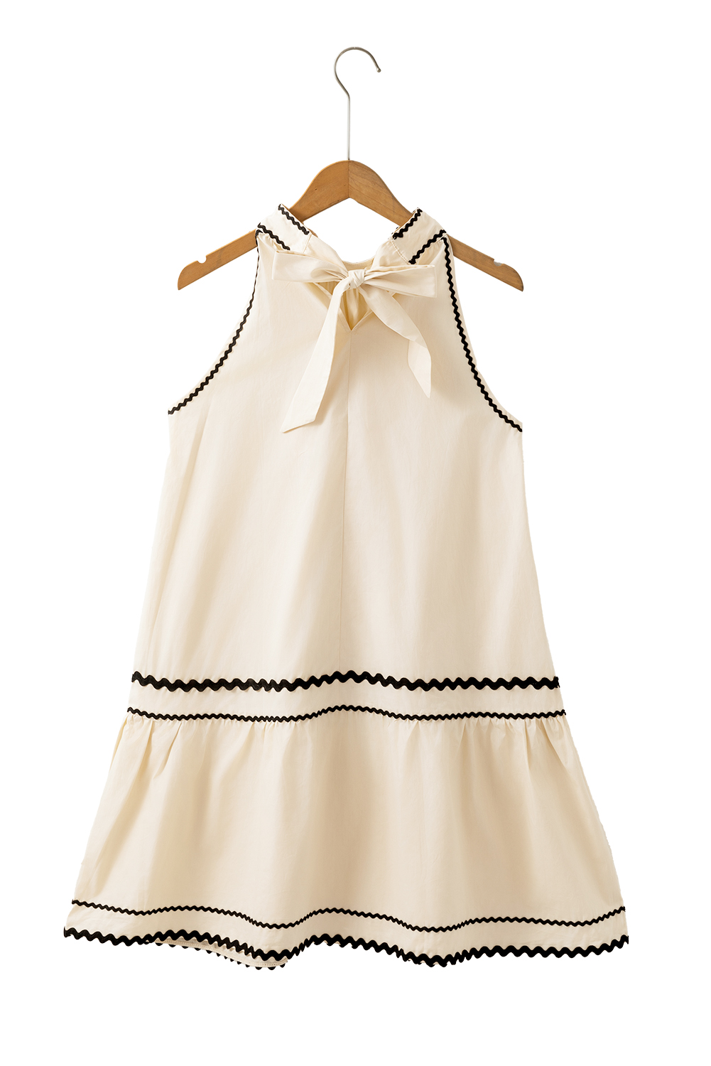 Khaki Stripe Ric Rac Trim Halter A-line Sleeveless Mini Dress - loveforevers