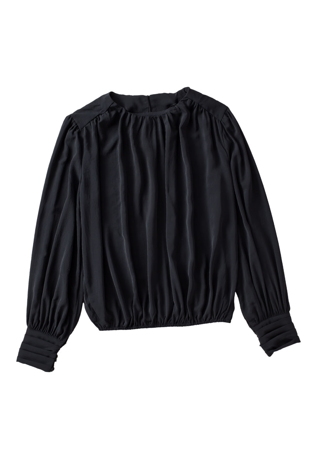 Black Padded Shoulder Buttoned Cuffs Pleated Loose Blouse - loveforevers