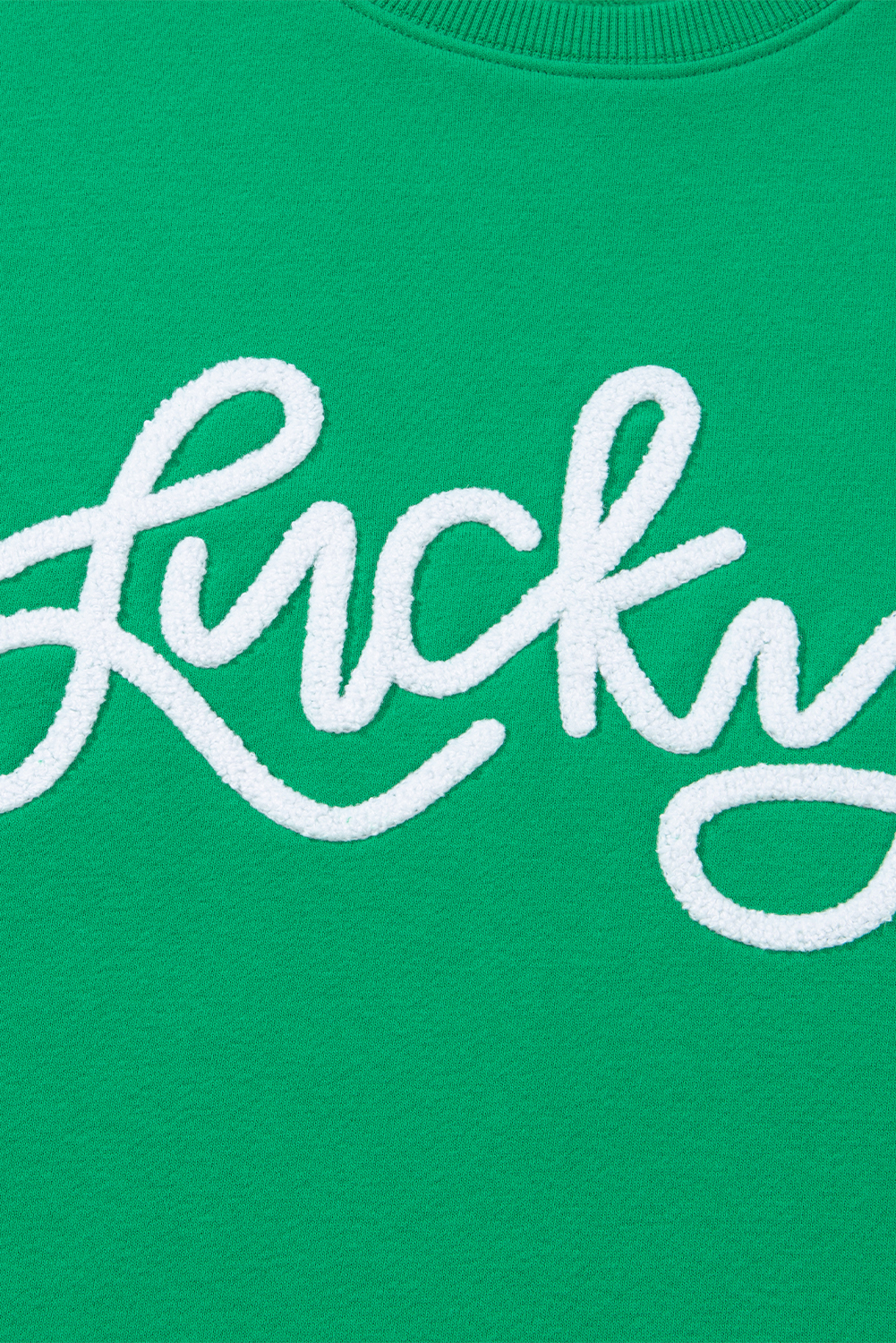 Green LUCKY Aphabet Chenille Embroidered Pullover Sweatshirt - loveforevers