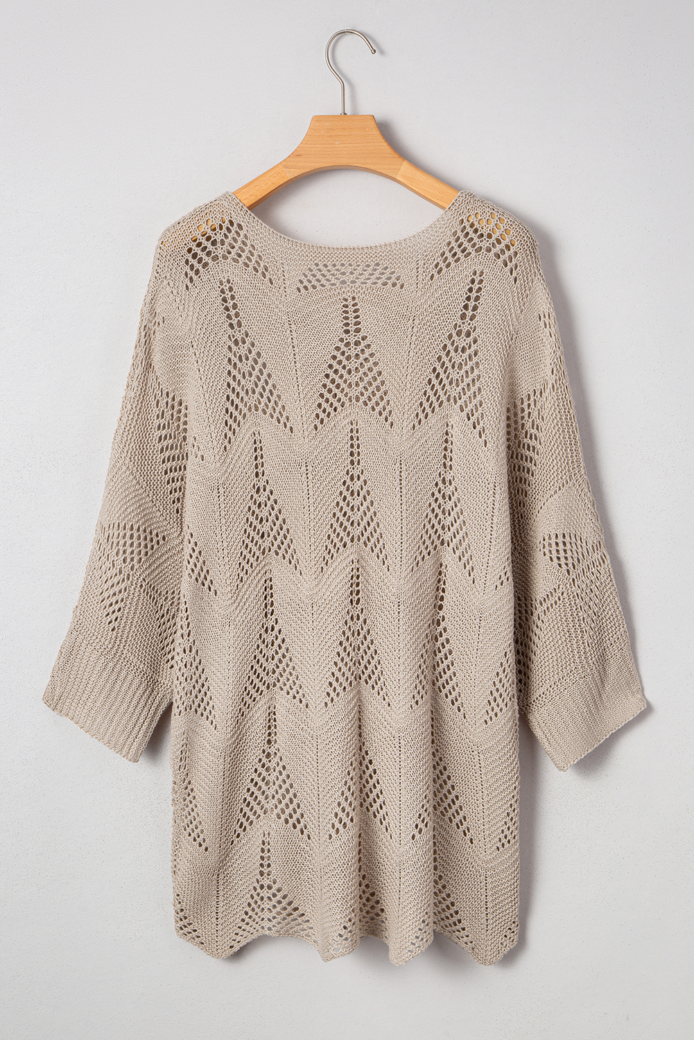 Navy Blue Hollow Out Knit 7/8 Sleeve Casual Sweater - loveforevers