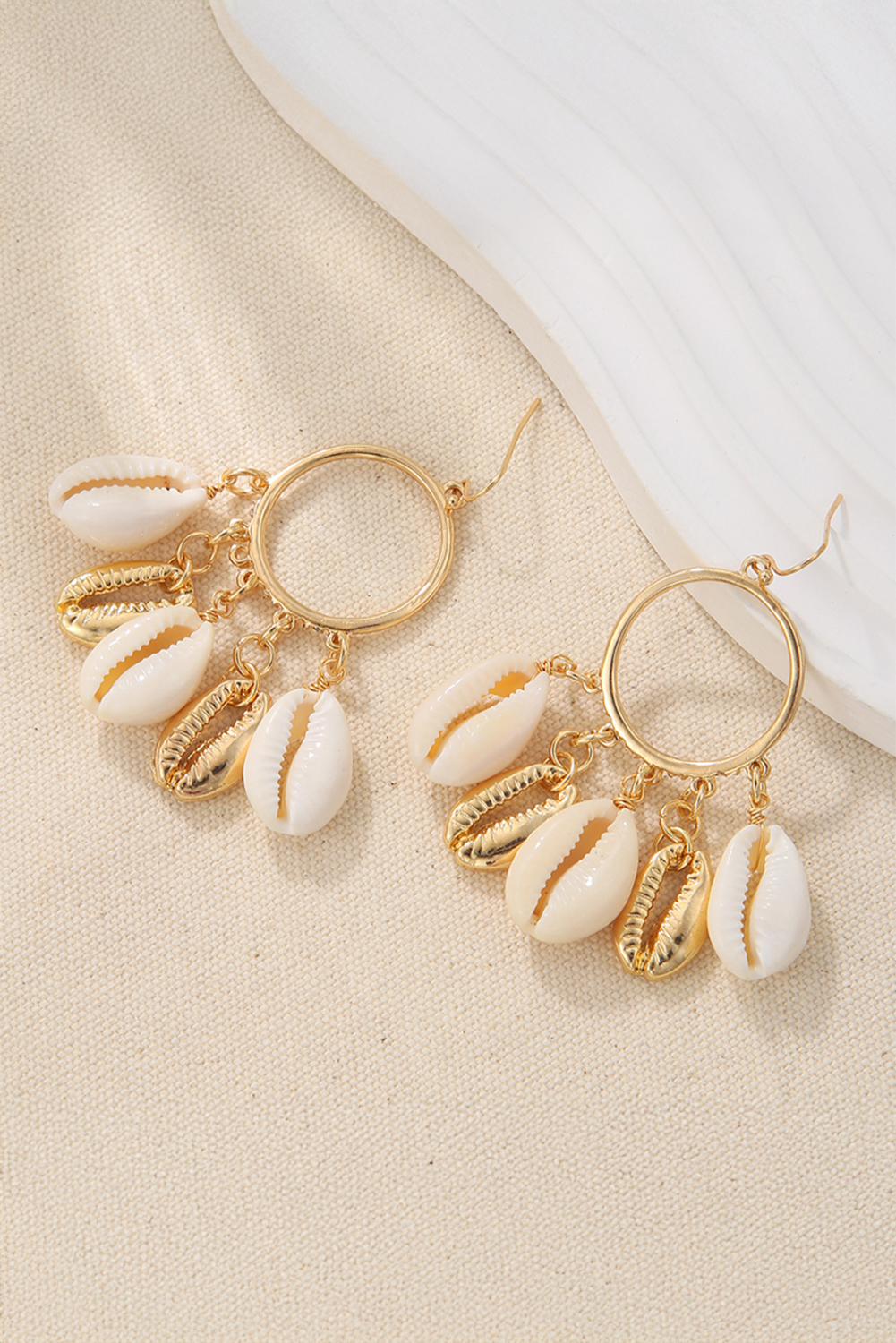 Gold Seashell Charm Hoop Dangle Earrings - loveforevers