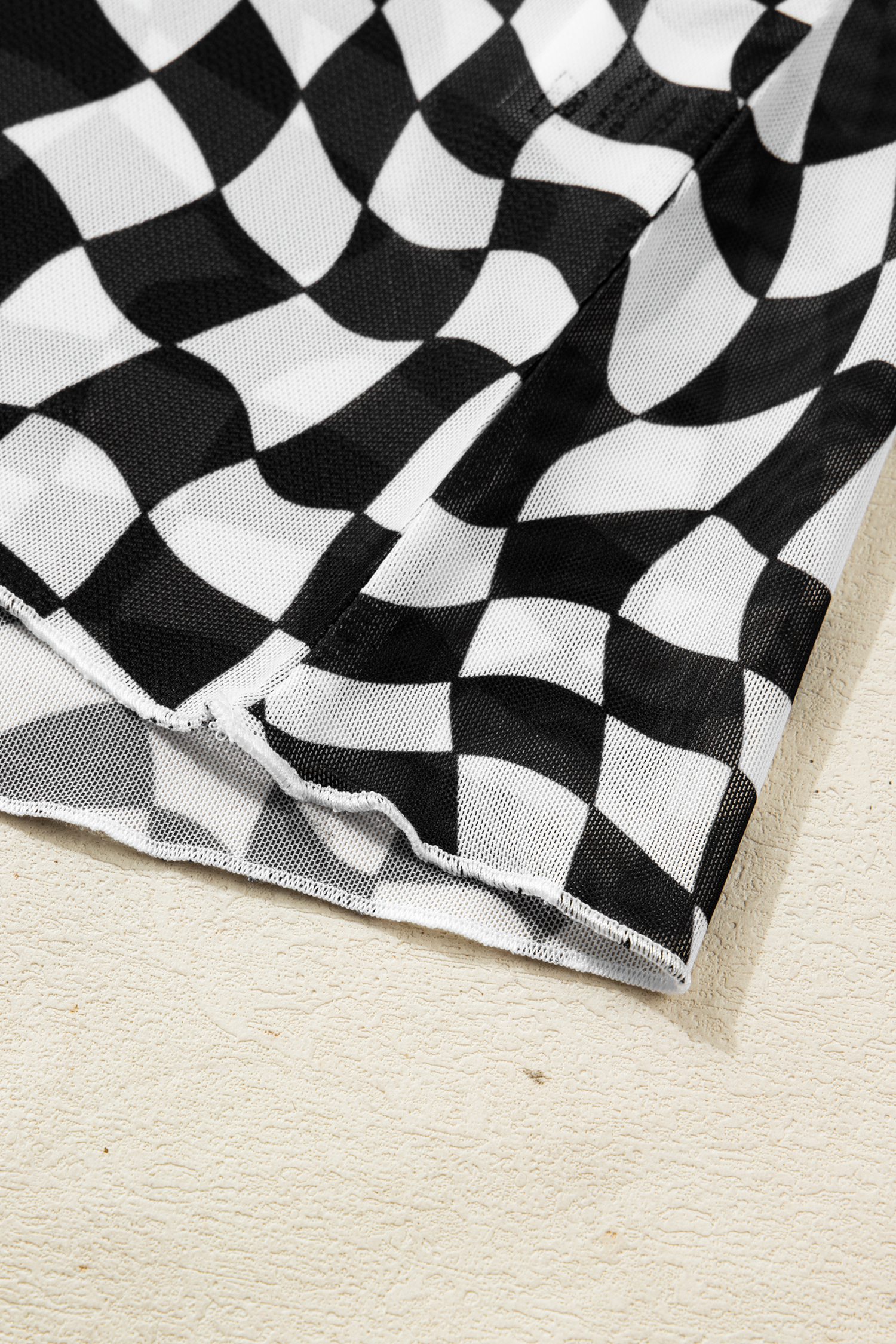 Purple Checkered Print Mock Neck Mesh T Shirt - loveforevers