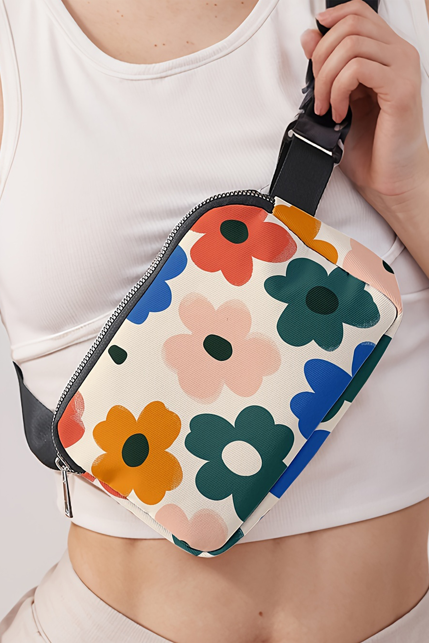 White Cute Flower Printed Canvas Crossbody Bag - loveforevers
