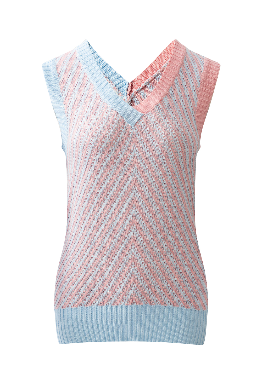 Black Contrast Chevron Knit V Neck Sweater Vest - loveforevers