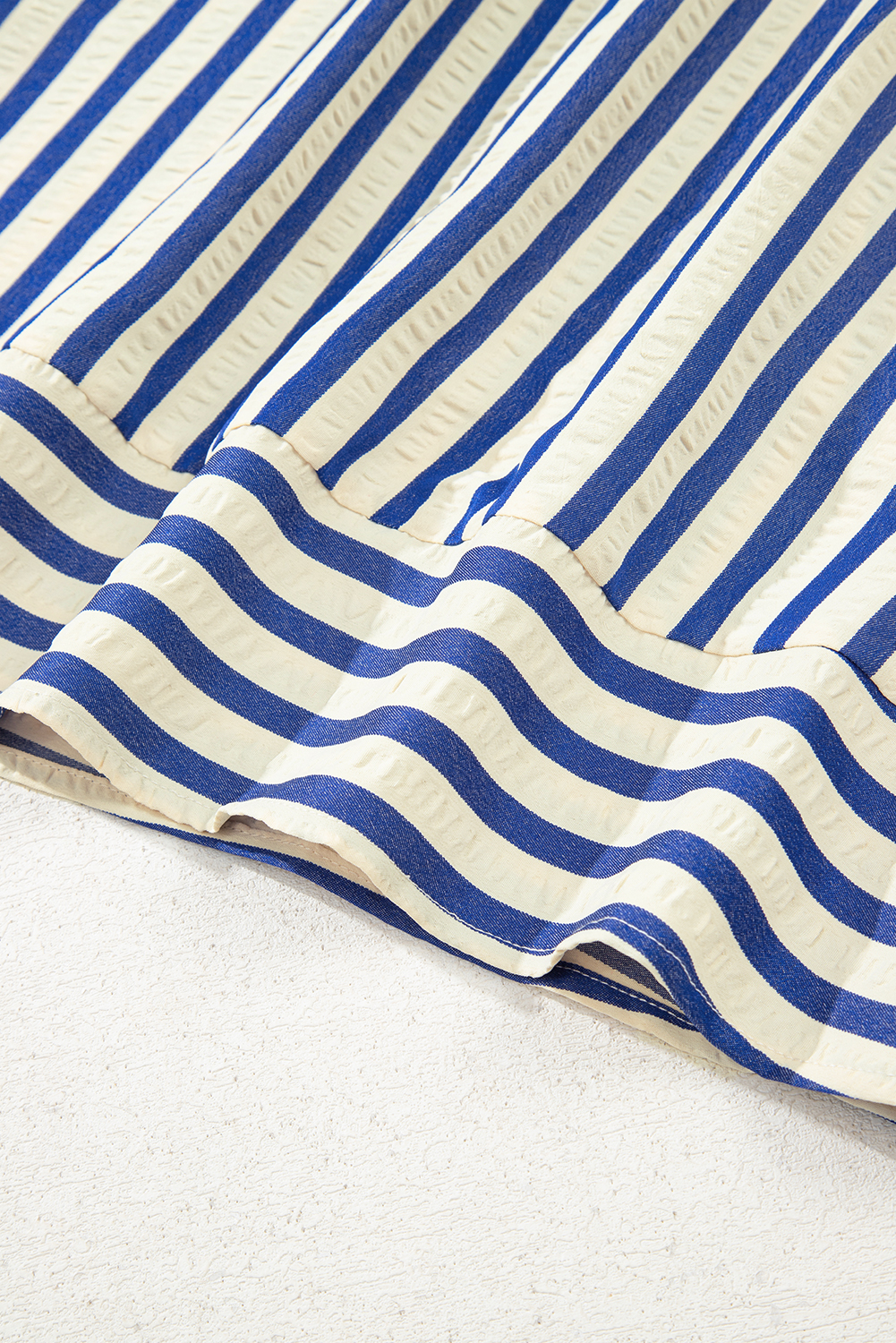 Blue Stripe Collared Half Button Side Pockets Loose Fit Mini Dress - loveforevers
