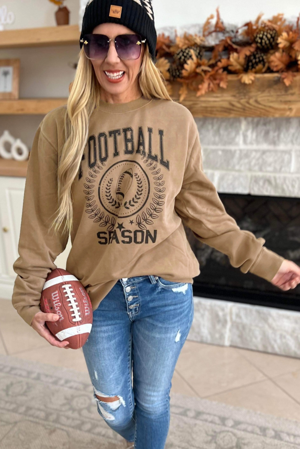 Khaki Rugby FOOTBALL SEASON Graphic Game Day Sweatshirt - loveforevers