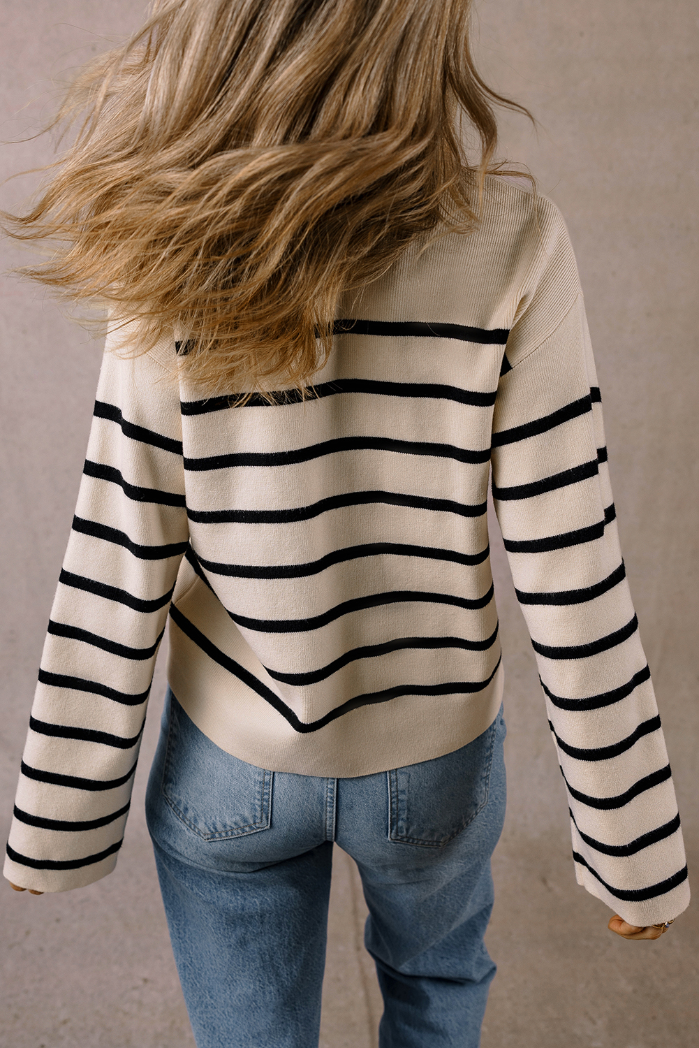 Black Stripe Flap Pocket Buttoned Cardigan Sweater - loveforevers