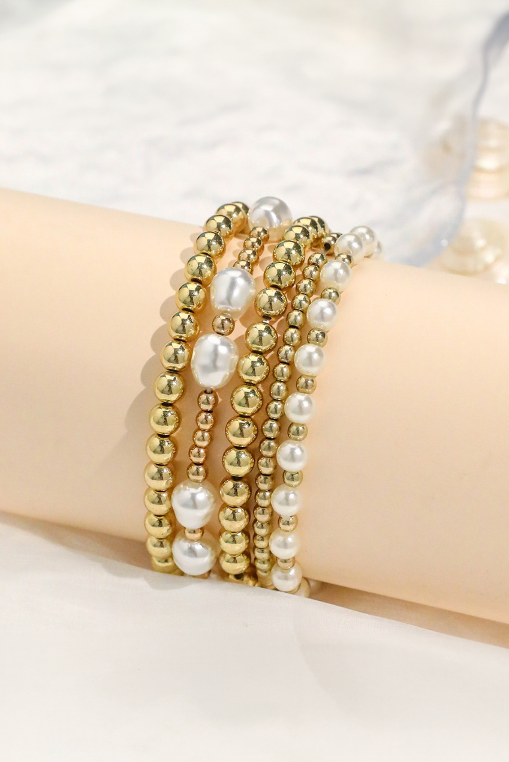Gold Plated Alloy Pearl Mix Beading Multilayer Bracelet - loveforevers