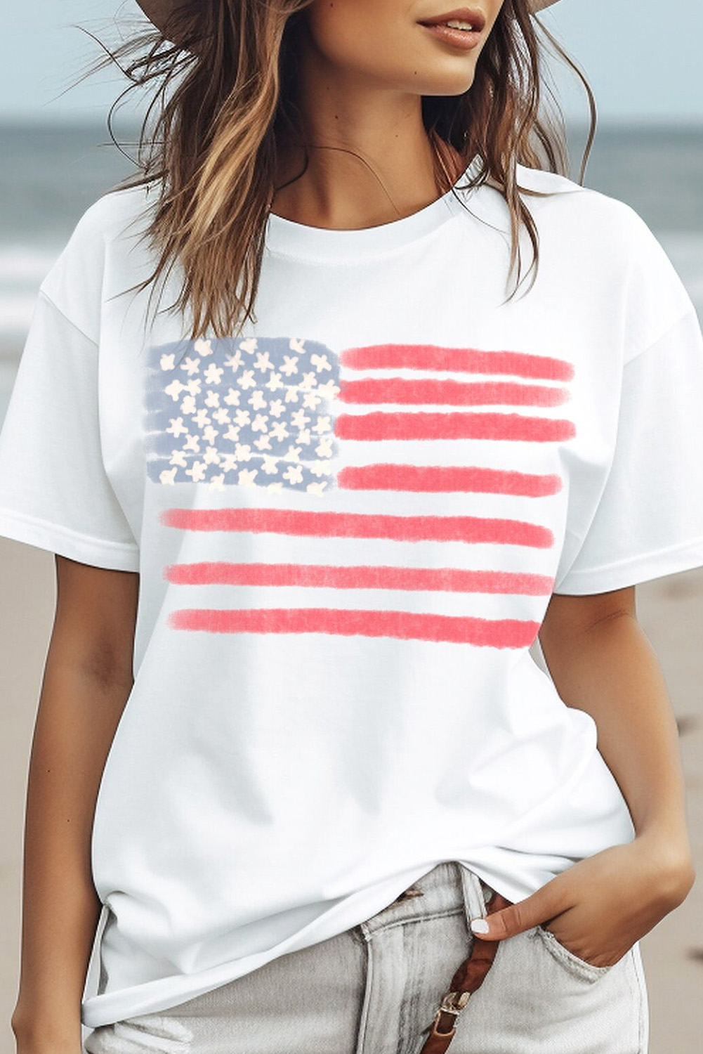 White American Flag Pattern Crew Neck Short Sleeve Tee - loveforevers