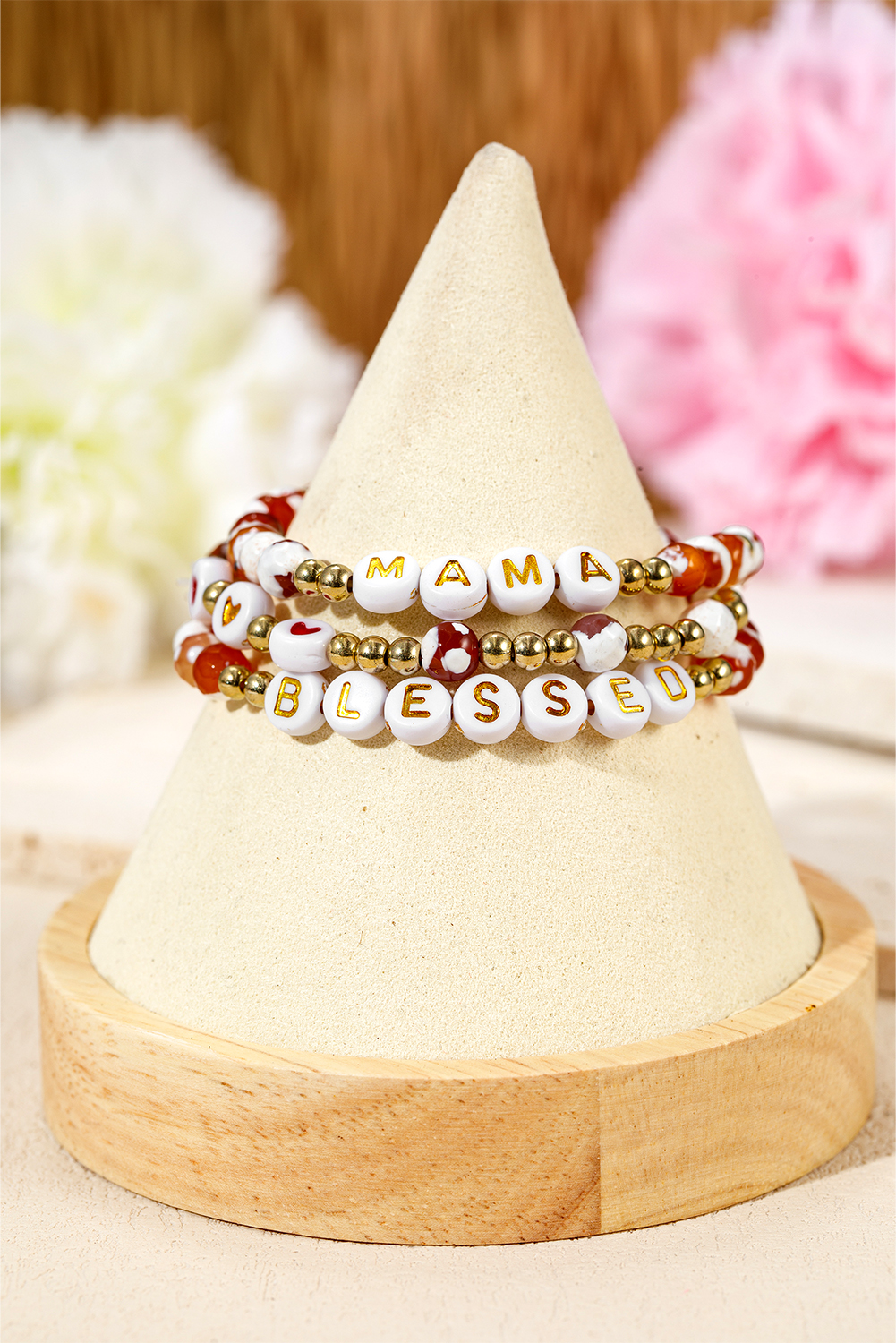 Gold MAMA Beaded Triple Layer Bracelet Set - loveforevers