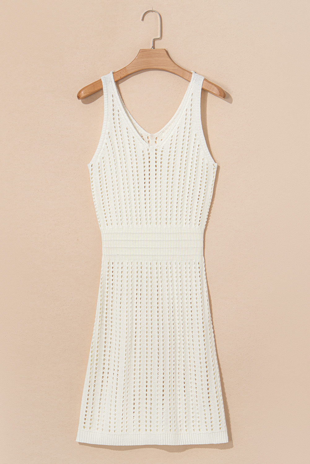 White Eyelet Crochet Sleeveless V Neck Beach Dress - loveforevers