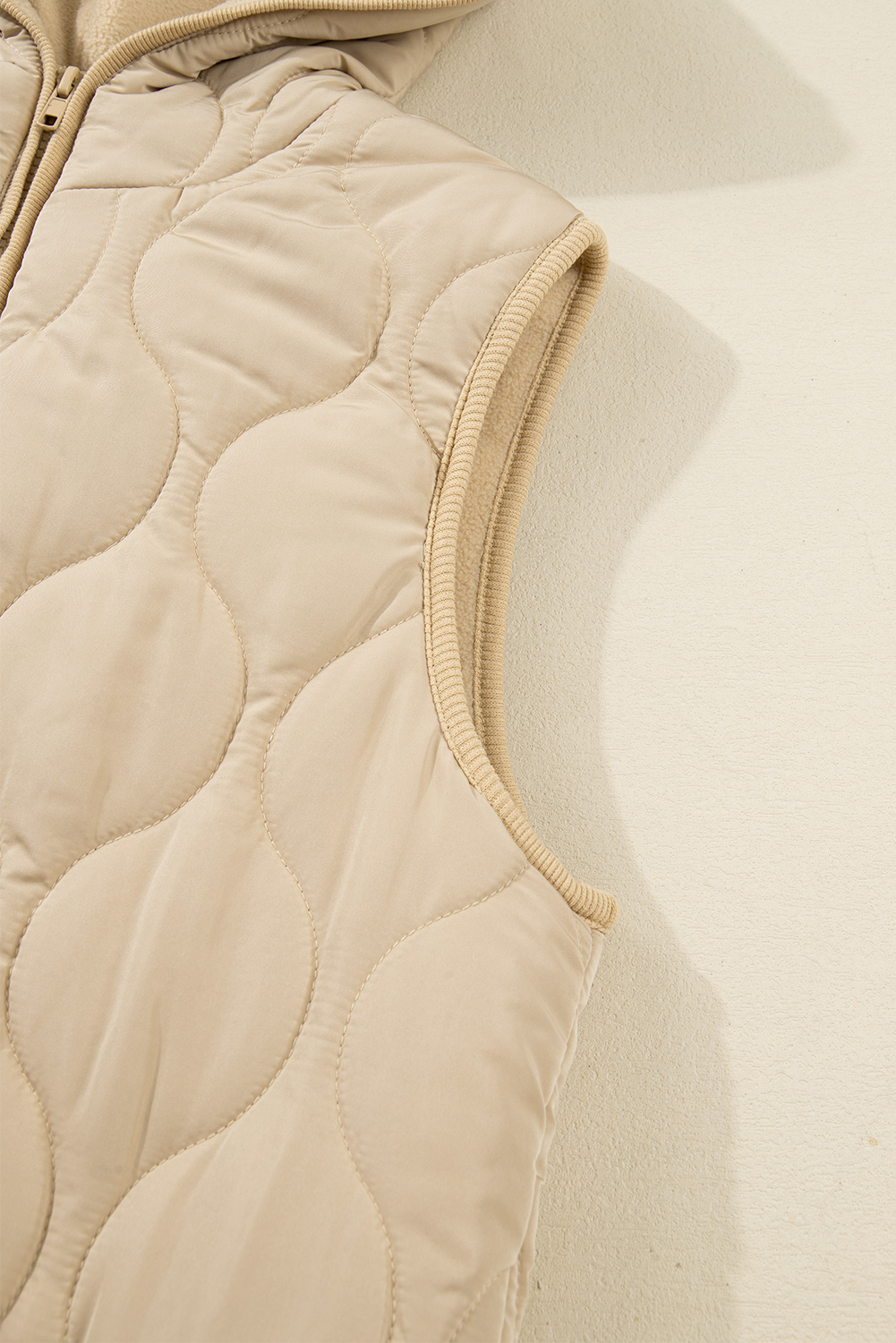 Pale Khaki Quilted Padded Casual Winter Jacket Vest with Fleece Lining - loveforevers
