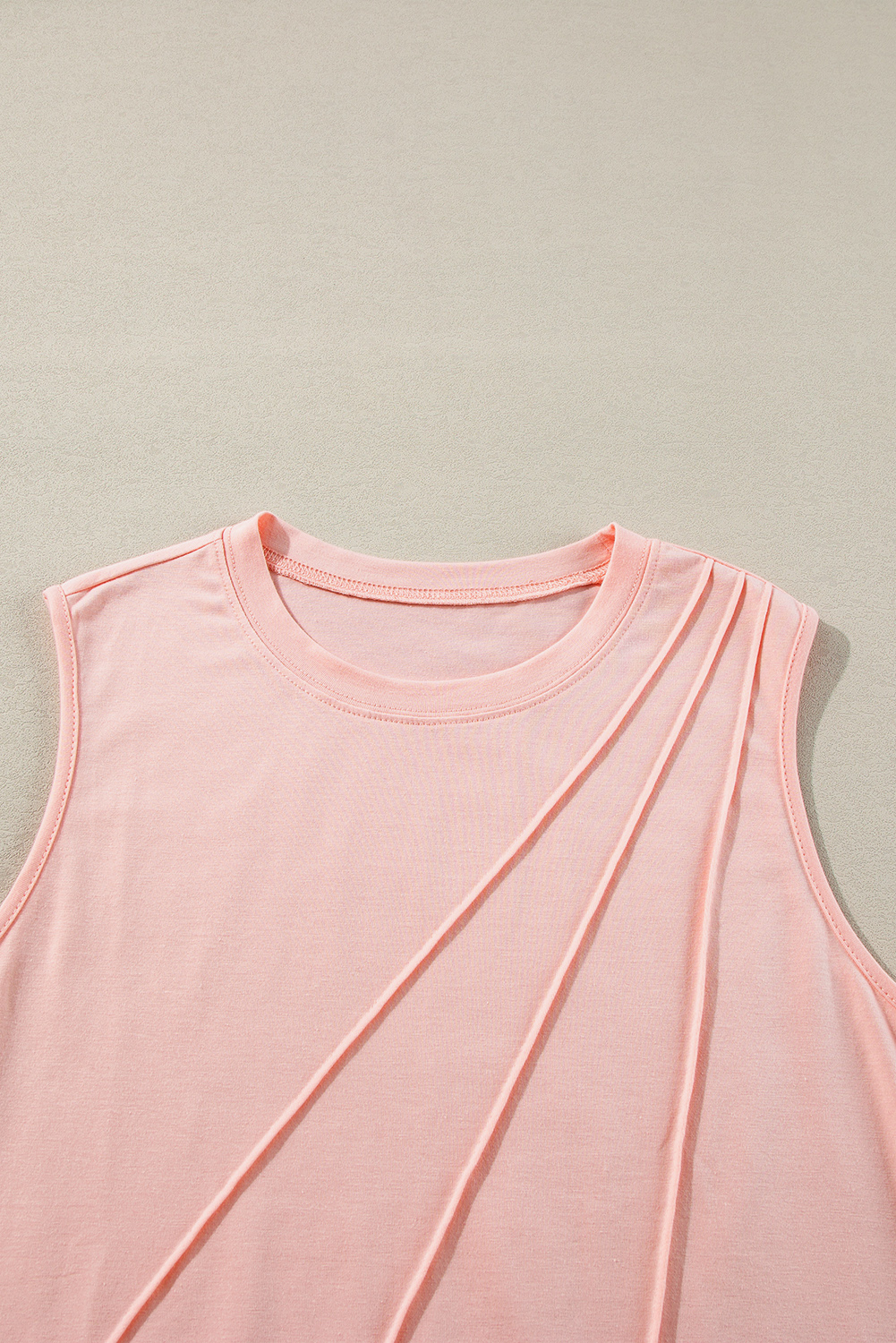 Light Pink Crew Neck Pleated Tank Top - loveforevers