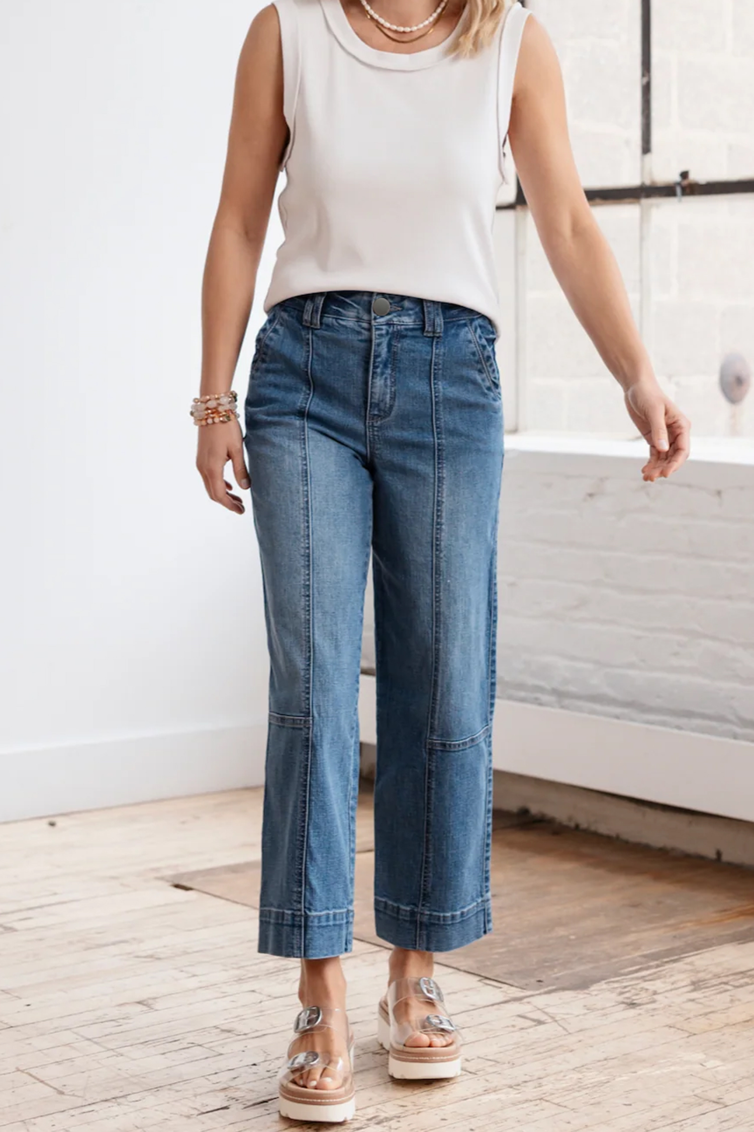 Sail Blue Exposed Stitching Straight Jeans - loveforevers