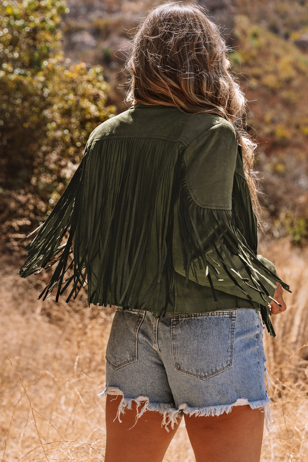 Gray Cropped Fringe Faux Suede Jacket - loveforevers
