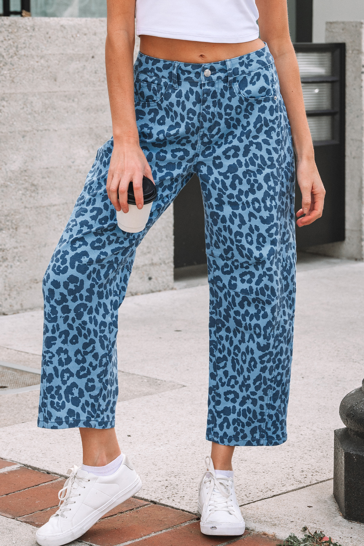 Khaki Leopard Print Straight Loose Jeans - loveforevers