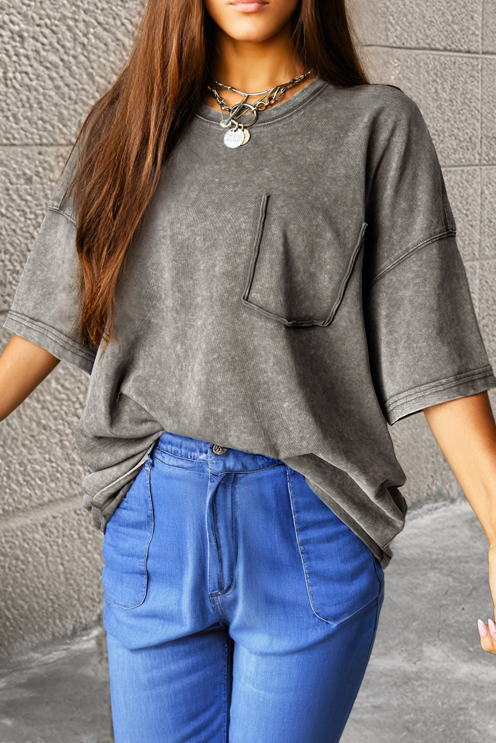 Philippine Gray Mineral Wash Half Sleeve Boyfriend Vintage T Shirt - loveforevers