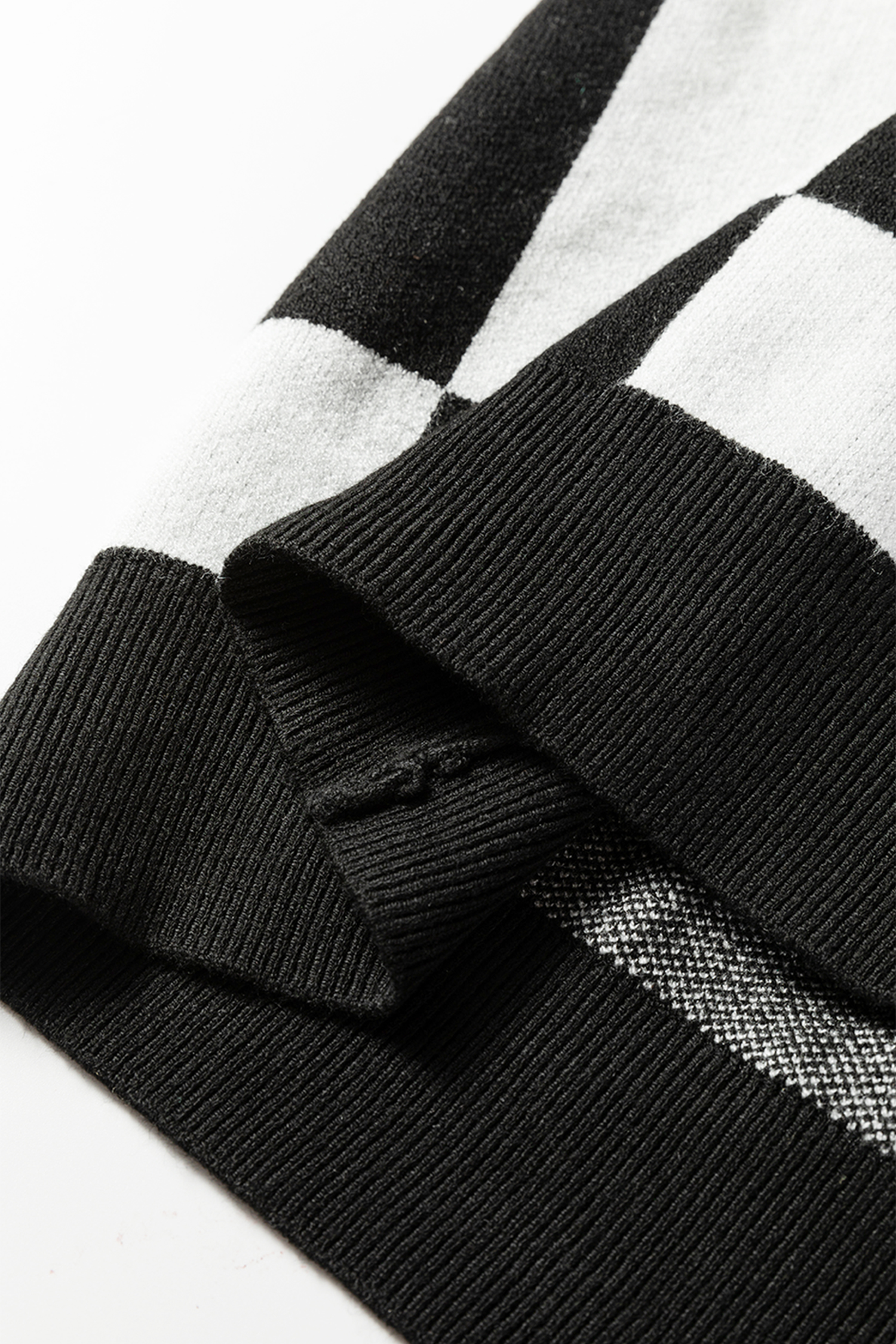 Black Checkered Pattern Loose Drop Shoulder Half Sleeve Sweater - loveforevers