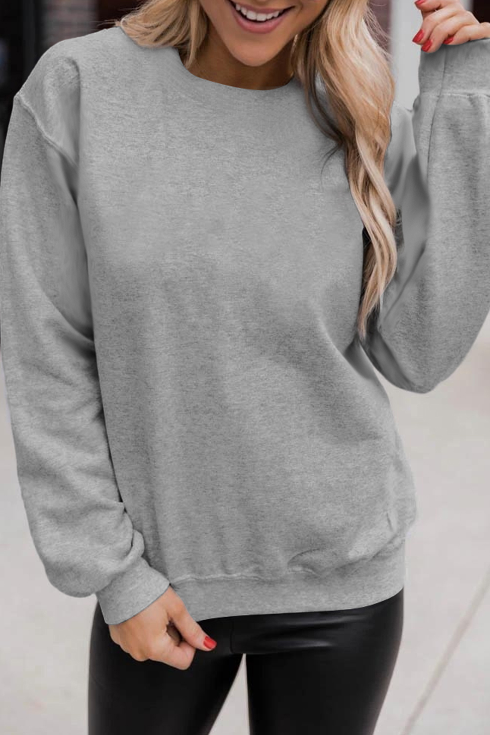 Gray Solid Classic Crewneck Pullover Sweatshirt - loveforevers