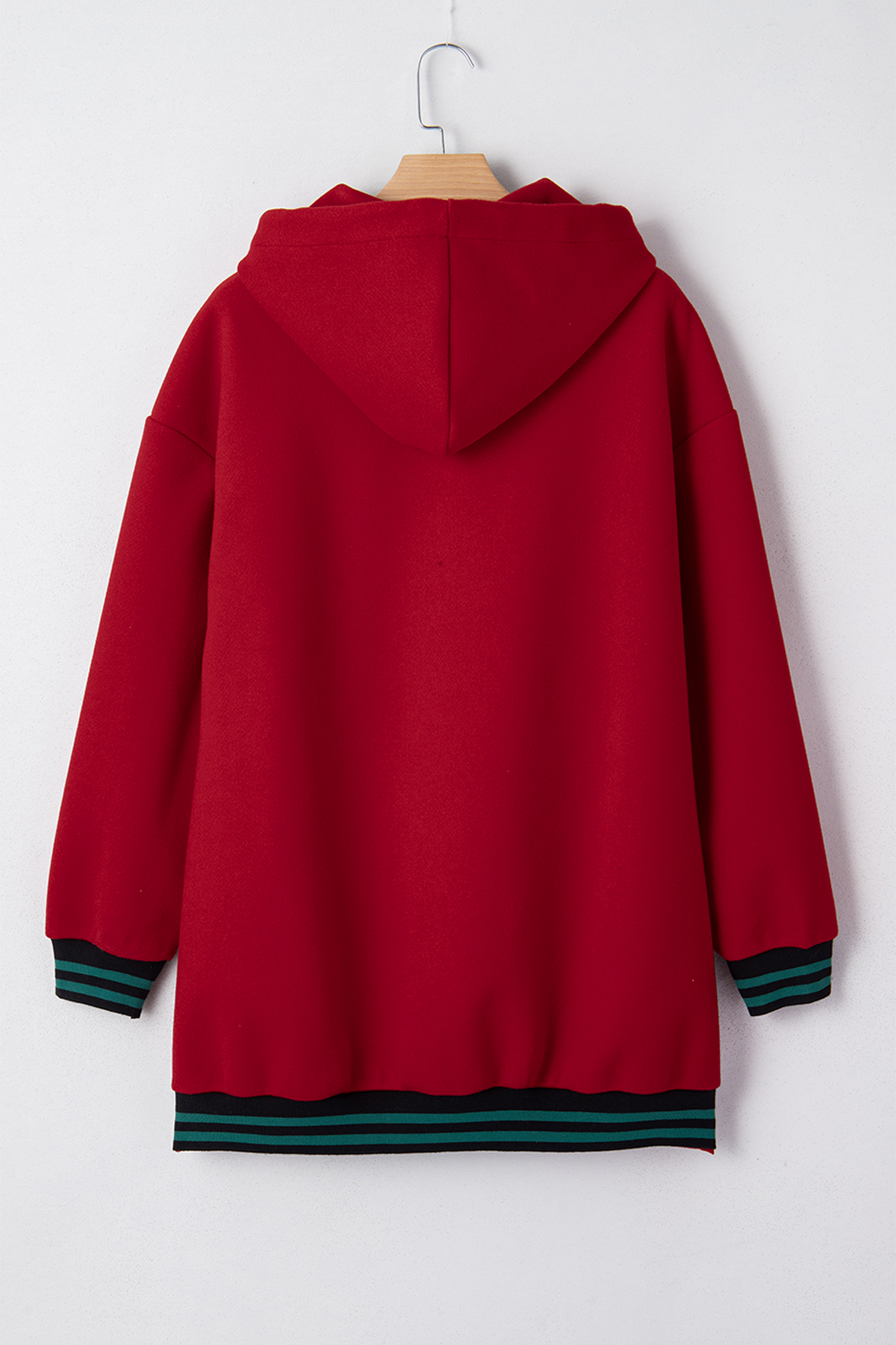 Racing Red Contrast Cuffed Drop Shoulder Zip up Tunic Hoodie - loveforevers
