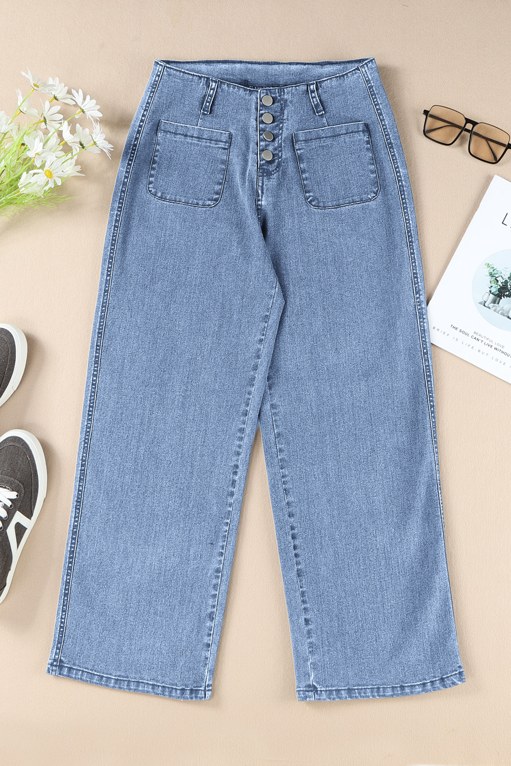 Sky Blue High Waist Cropped Wide Leg Jeans - loveforevers