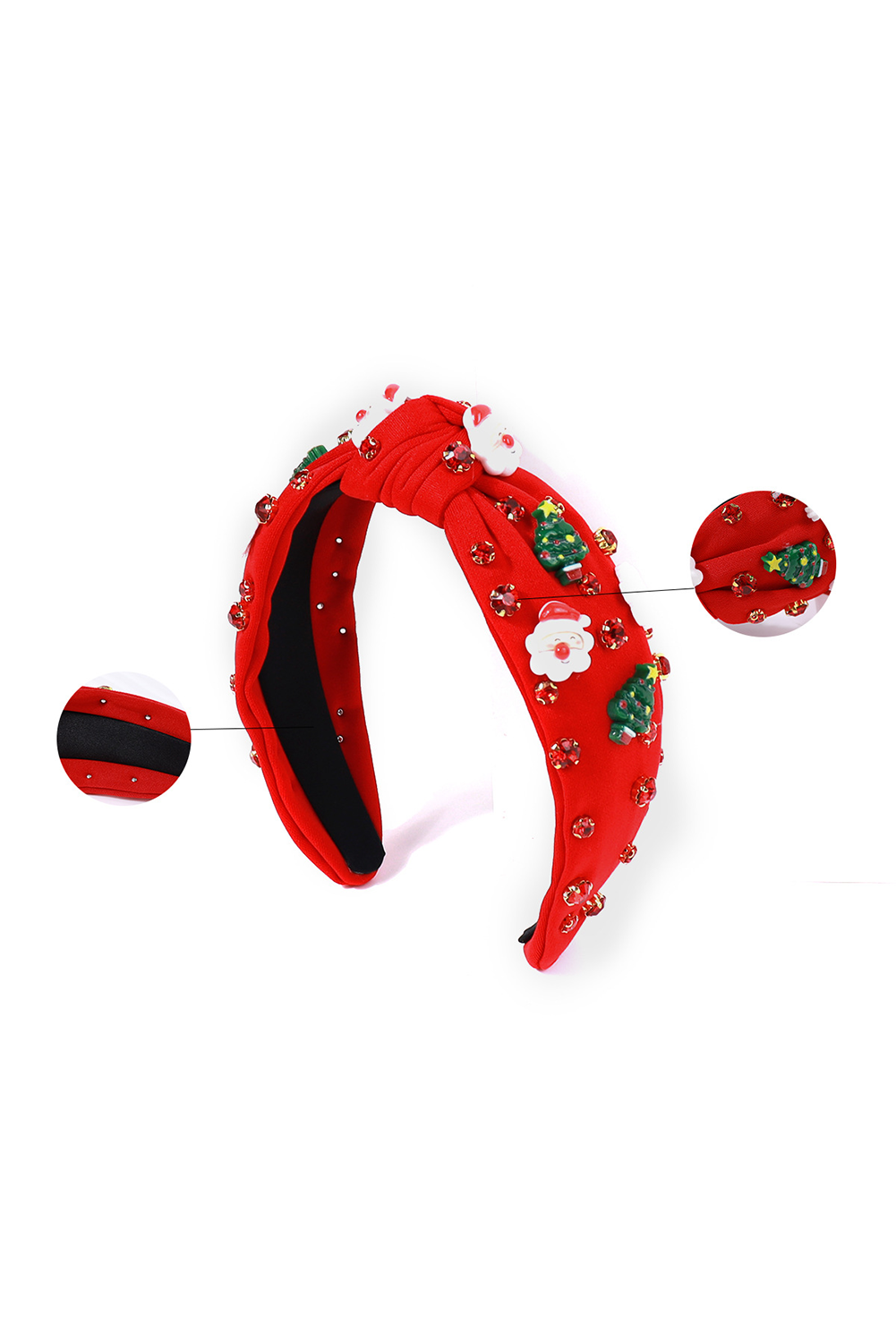 Fiery Red Cartoon Christmas Pattern Rhinestone Knotted Headband - loveforevers