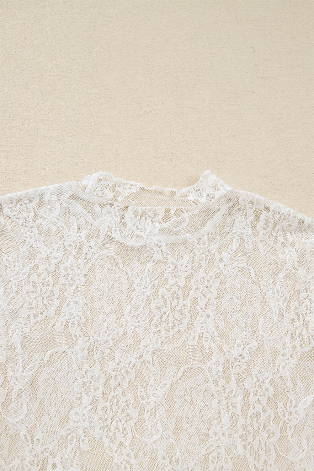 White Sheer Lace Mesh Mock Neck Slim Fit Long Sleeve Top - loveforevers