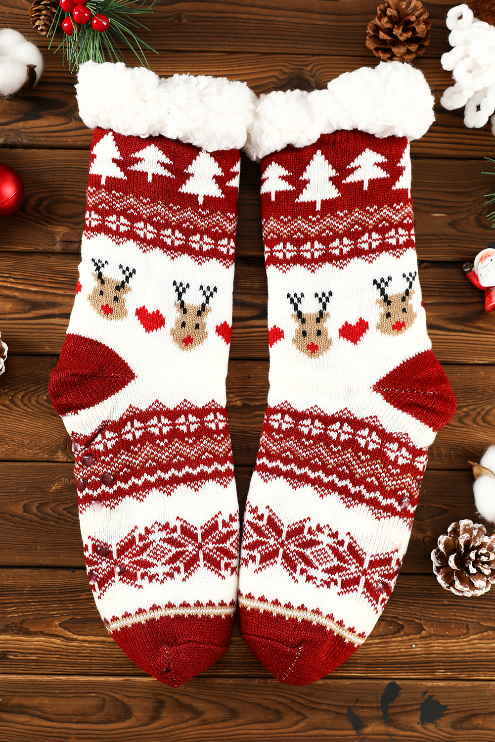Fiery Red Christmas Cartoon Pattern Woolen Knit Socks - loveforevers