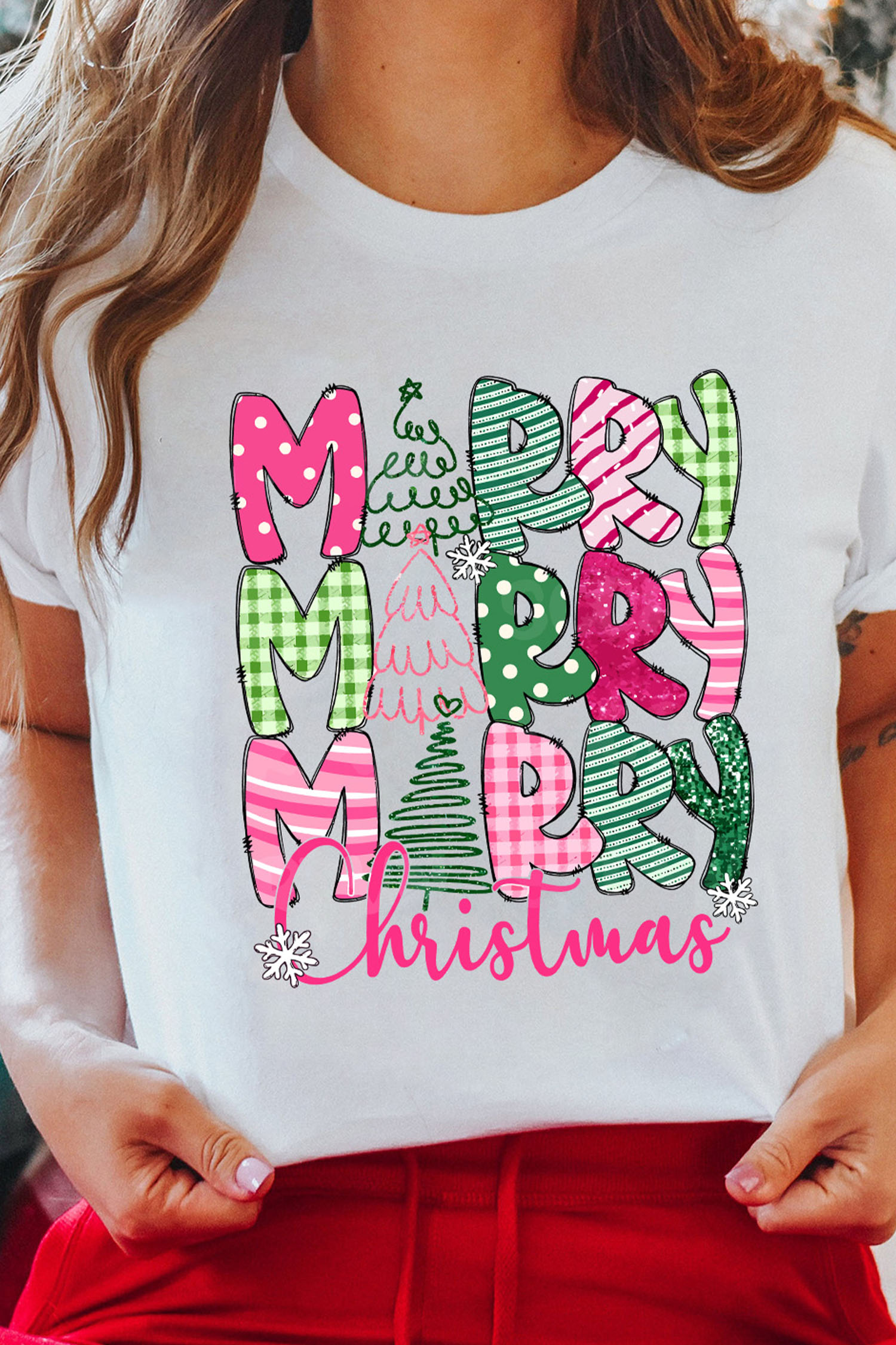 White Cute MERRY Christmas Graphic Tee - loveforevers