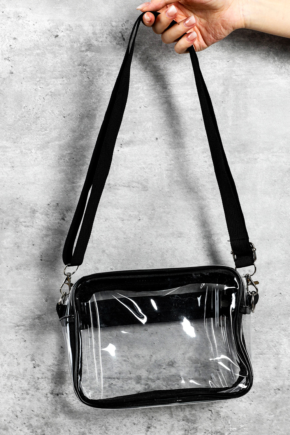 Gray Multi-Pocket Contrast Edge Detachable Strap Clear Shoulder Bag - loveforevers