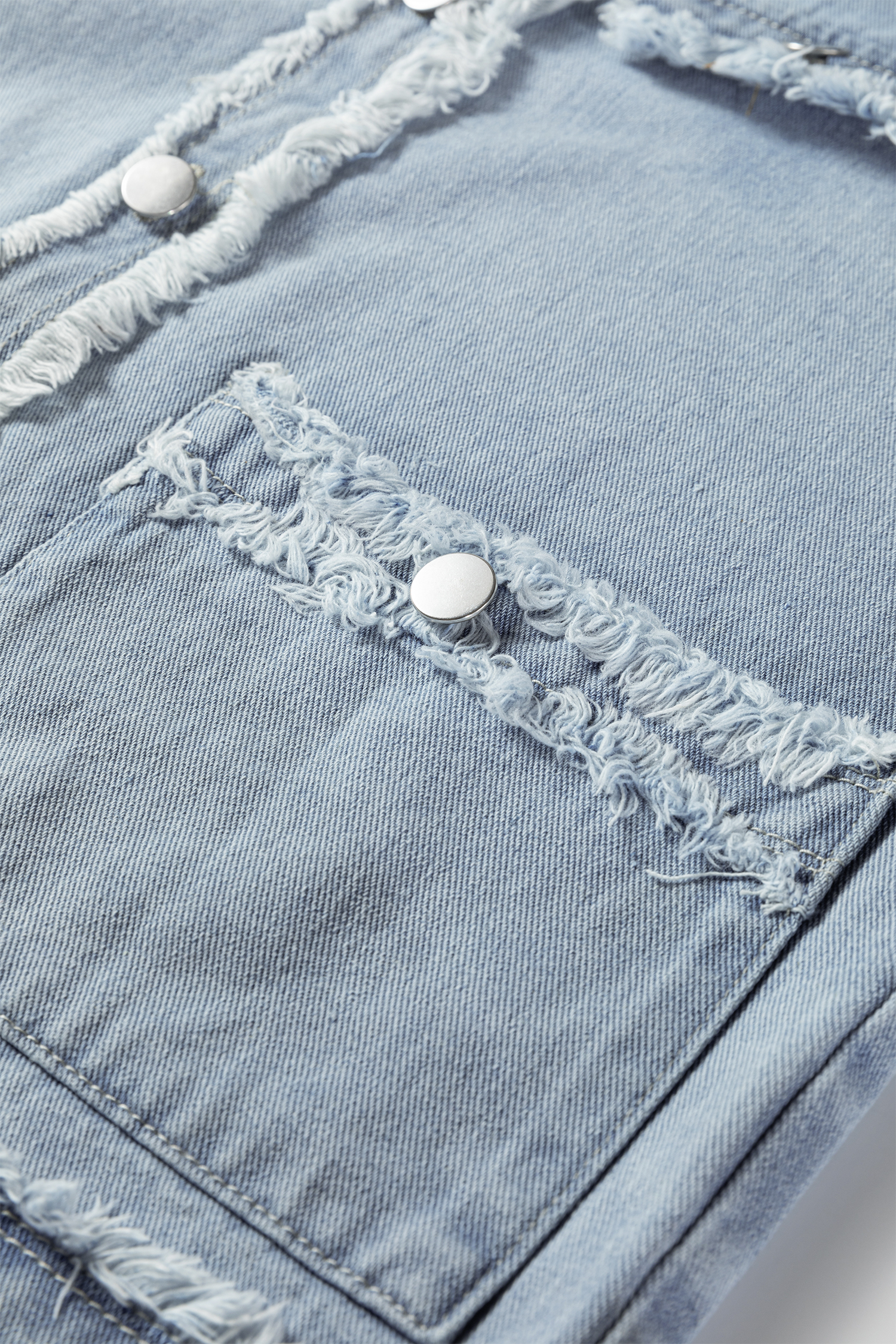 Beau Blue Frayed Edge Flap Pockets Denim Vest Jacket - loveforevers