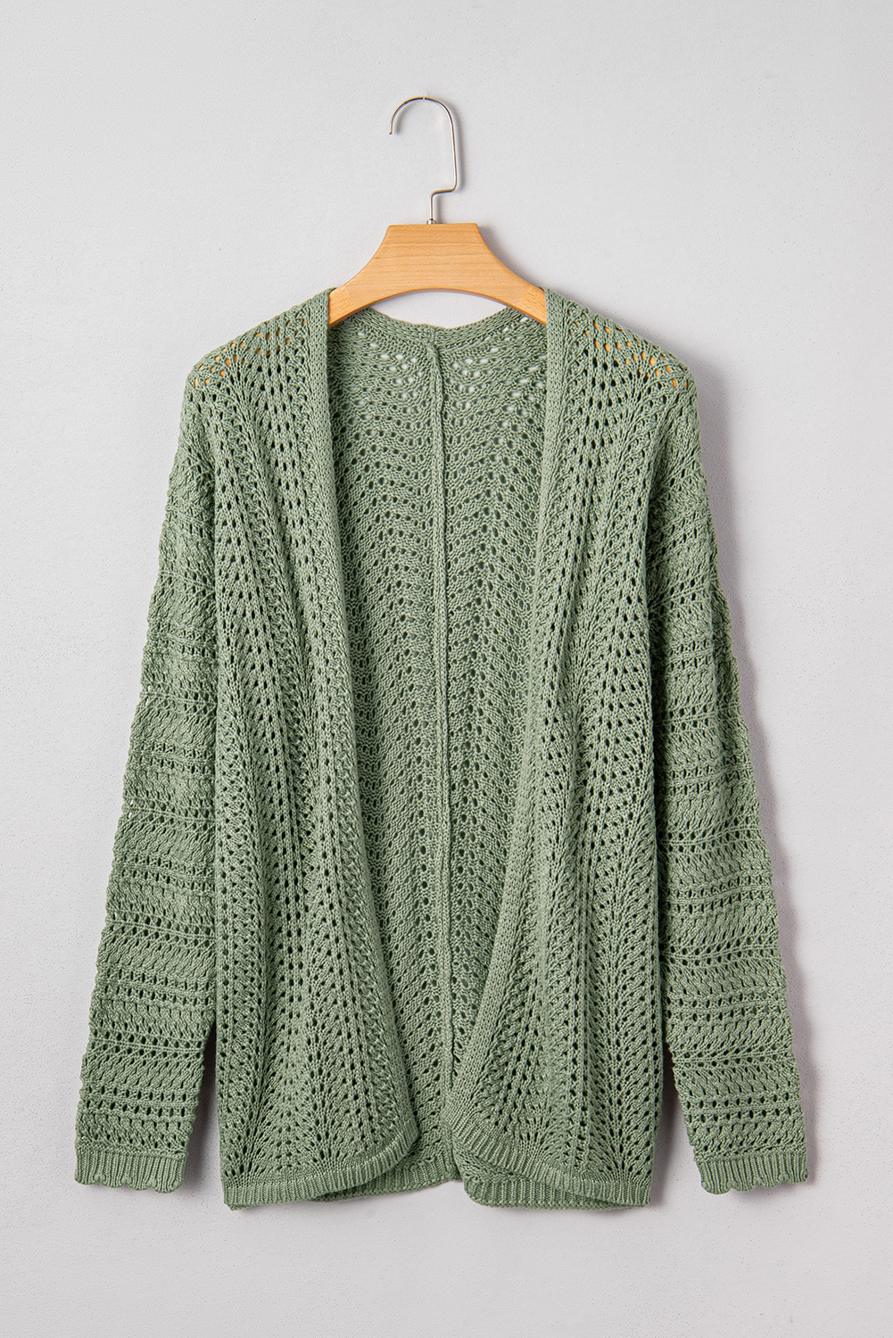 Green Bay Scalloped Edge Eyelet Knit Batwing Sleeve Cardigan - loveforevers