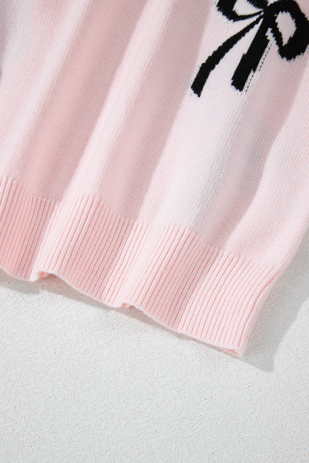 Light Pink Bow Pattern Knitted Loose Fit Sweater - loveforevers
