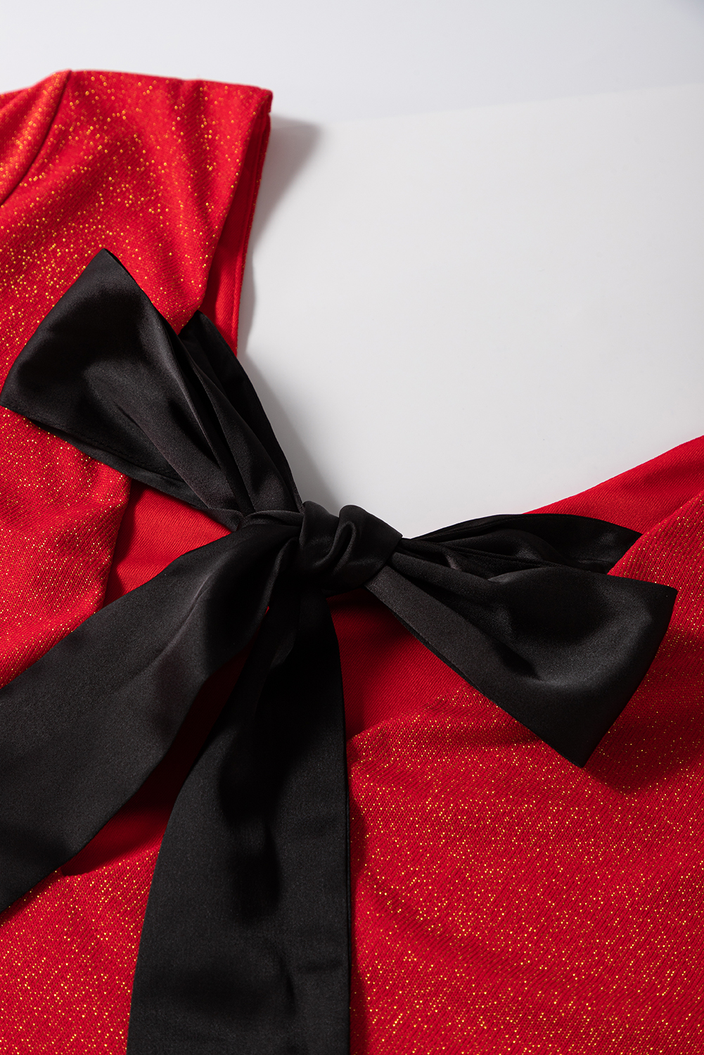 Red Metallic Bowknot Open Back V Neck Top - loveforevers