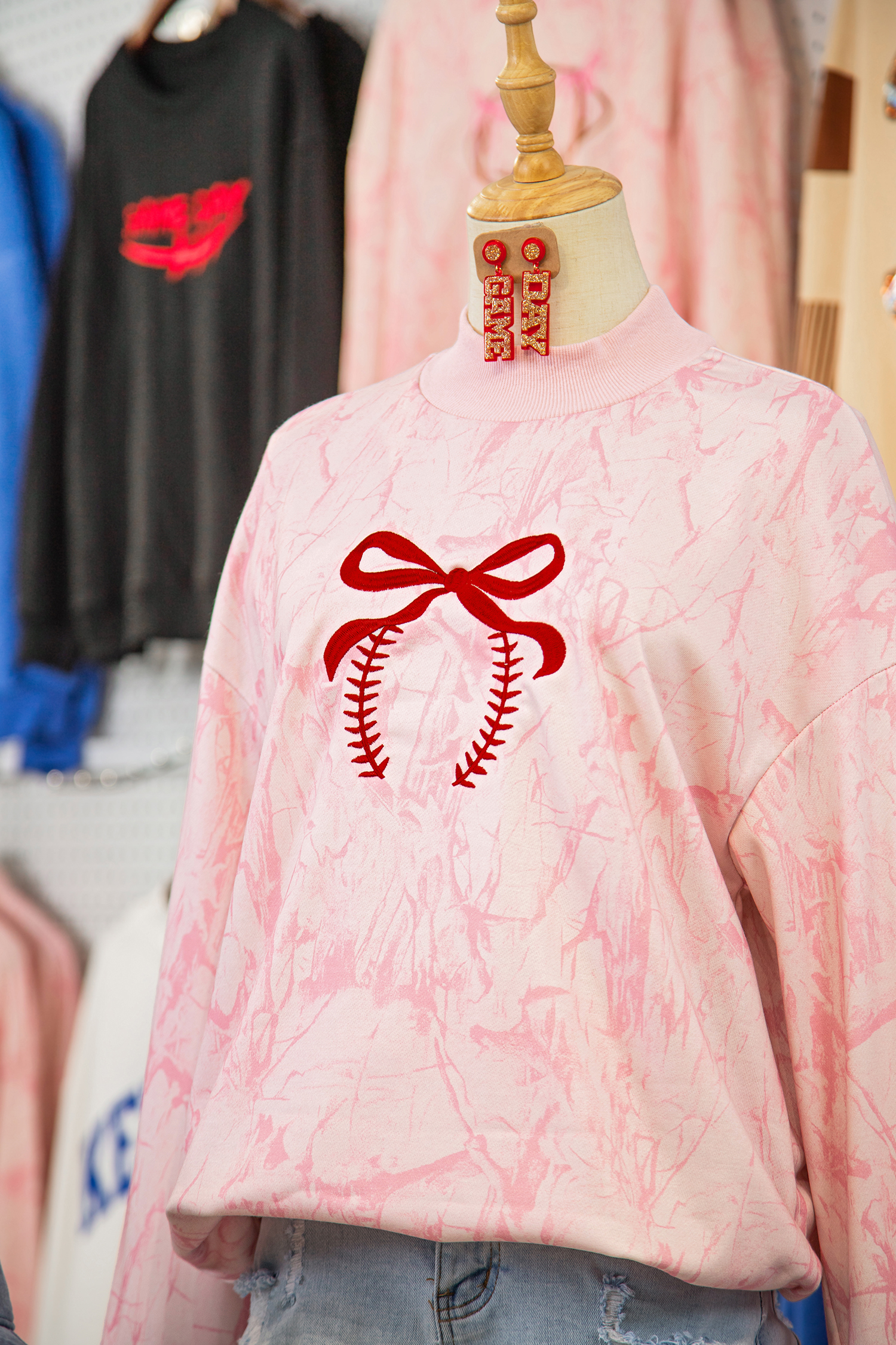 Pink Tie Dye Camo Sequin Love Heart Patched Mock Neck Sweatshirt - loveforevers