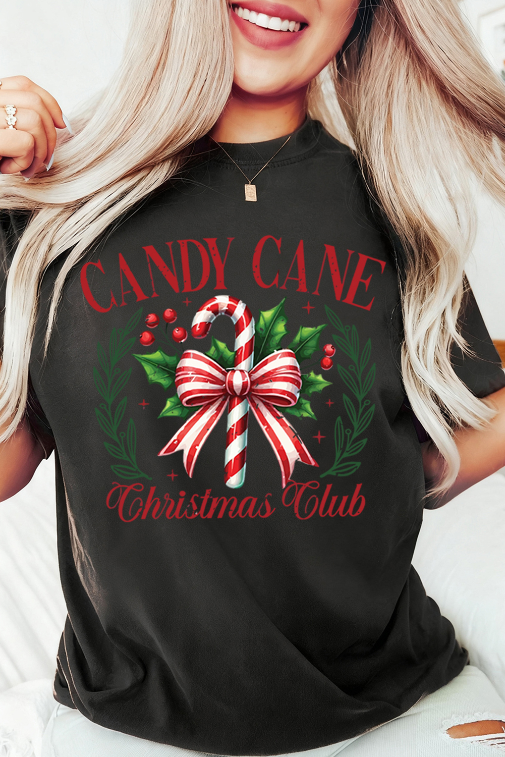 Black Candy Cane Christmas Club Custom Graphic T Shirt - loveforevers