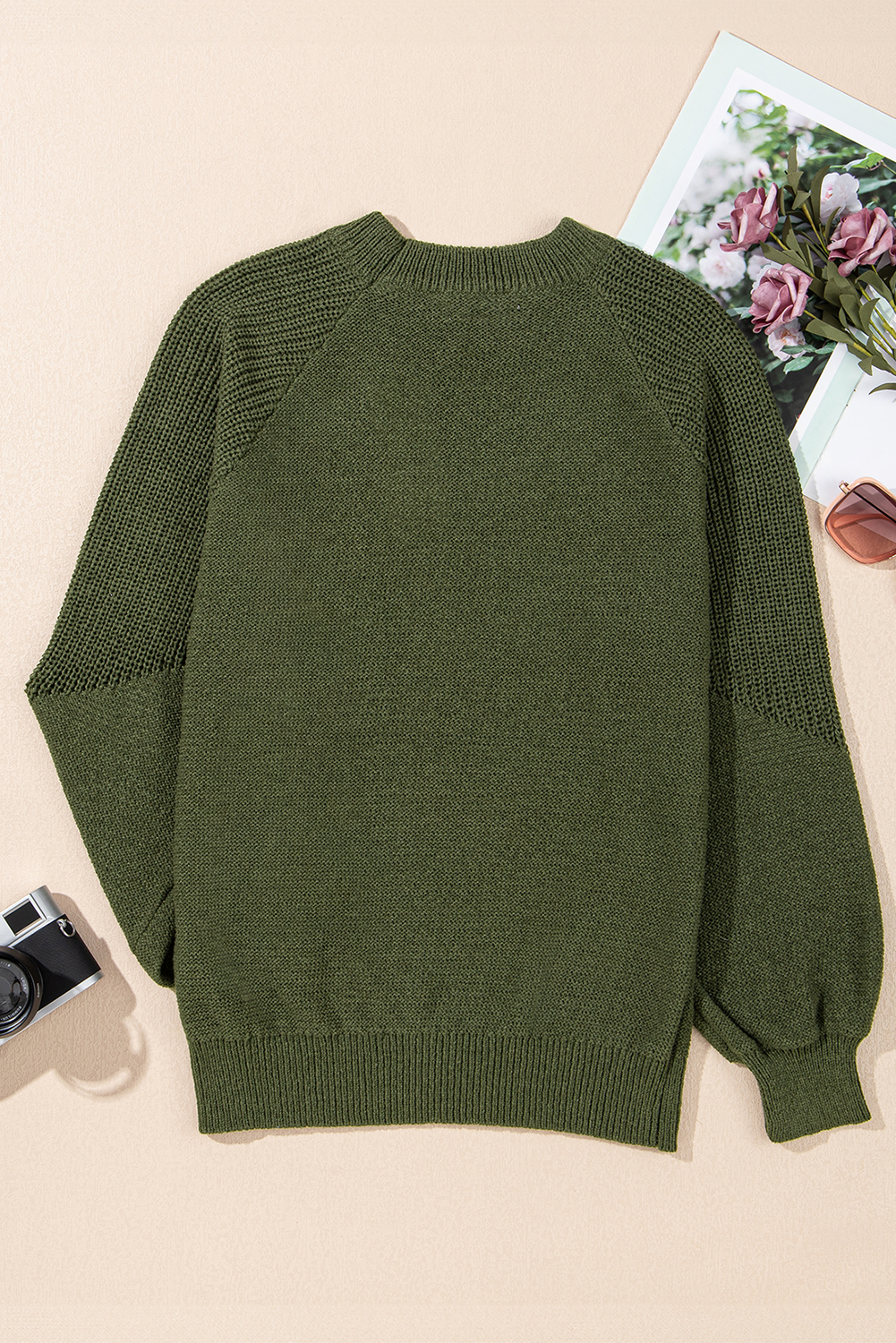 Vineyard Green Chunky Knit Raglan Sleeve Pullover Sweater - loveforevers